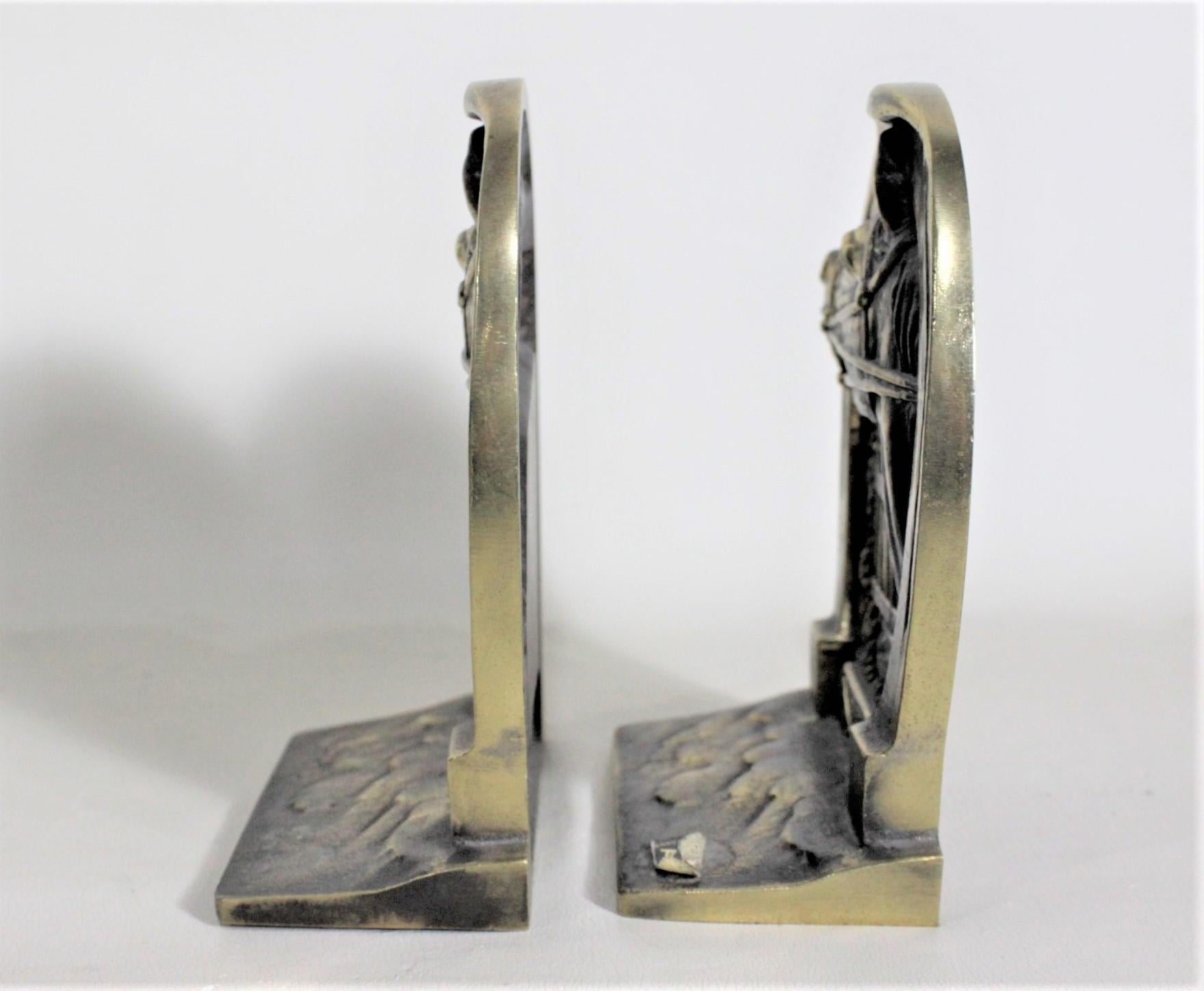 Pair of Solid Cast Brass Mid Century Era Horse Related Bookends In Good Condition For Sale In Hamilton, Ontario