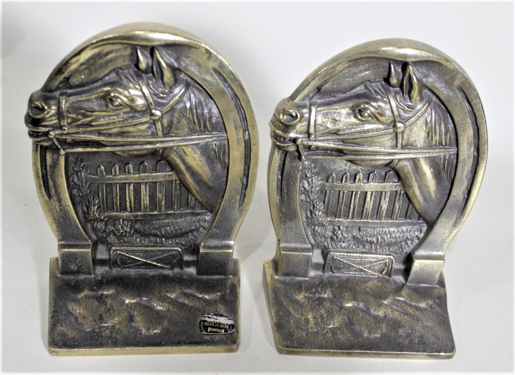 Pair of Solid Cast Brass Mid Century Era Horse Related Bookends For Sale 3