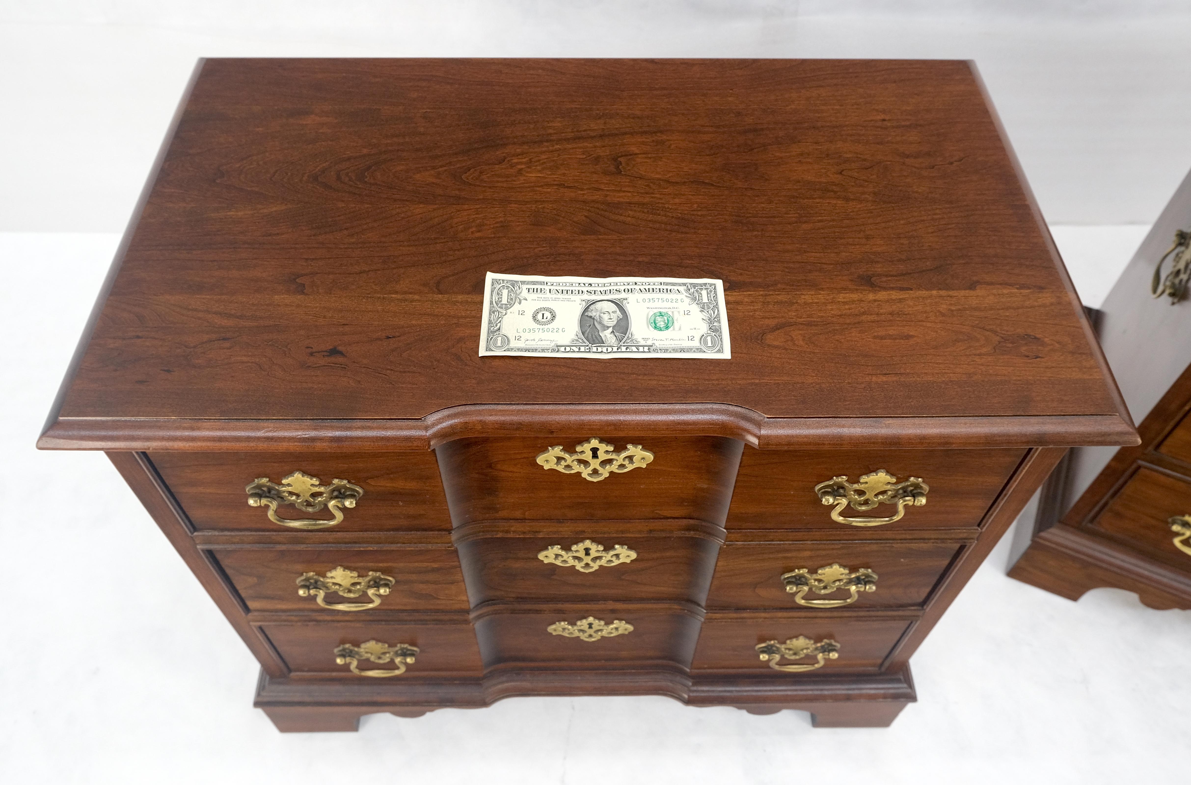 Pair of Solid Cherry 3 Drawers Block Front Nightstands End Tables Stands MIINT For Sale 6