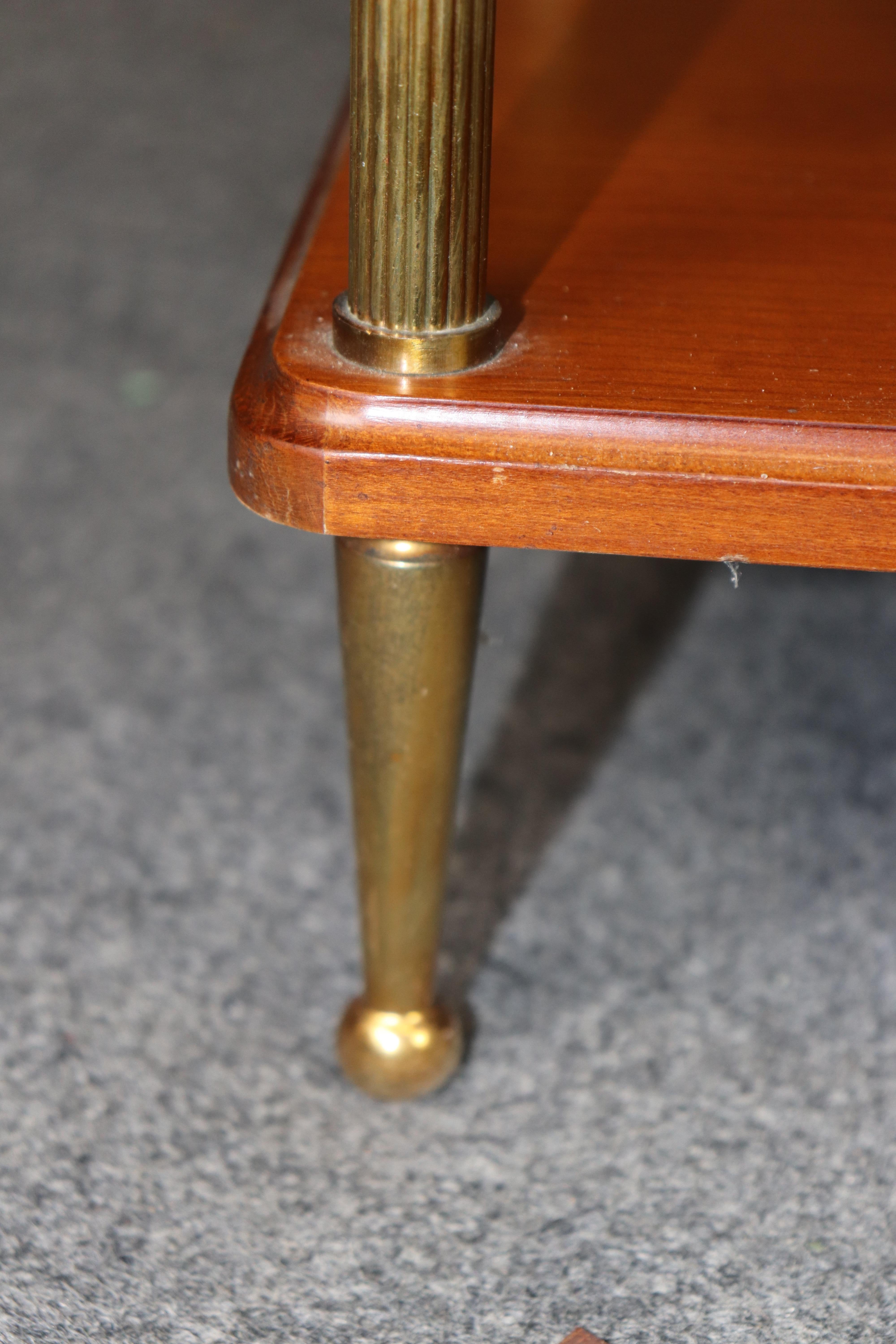 Pair of Solid Cherry Maison Jansen Attributed Brass Directoire Three Tier Tables en vente 5