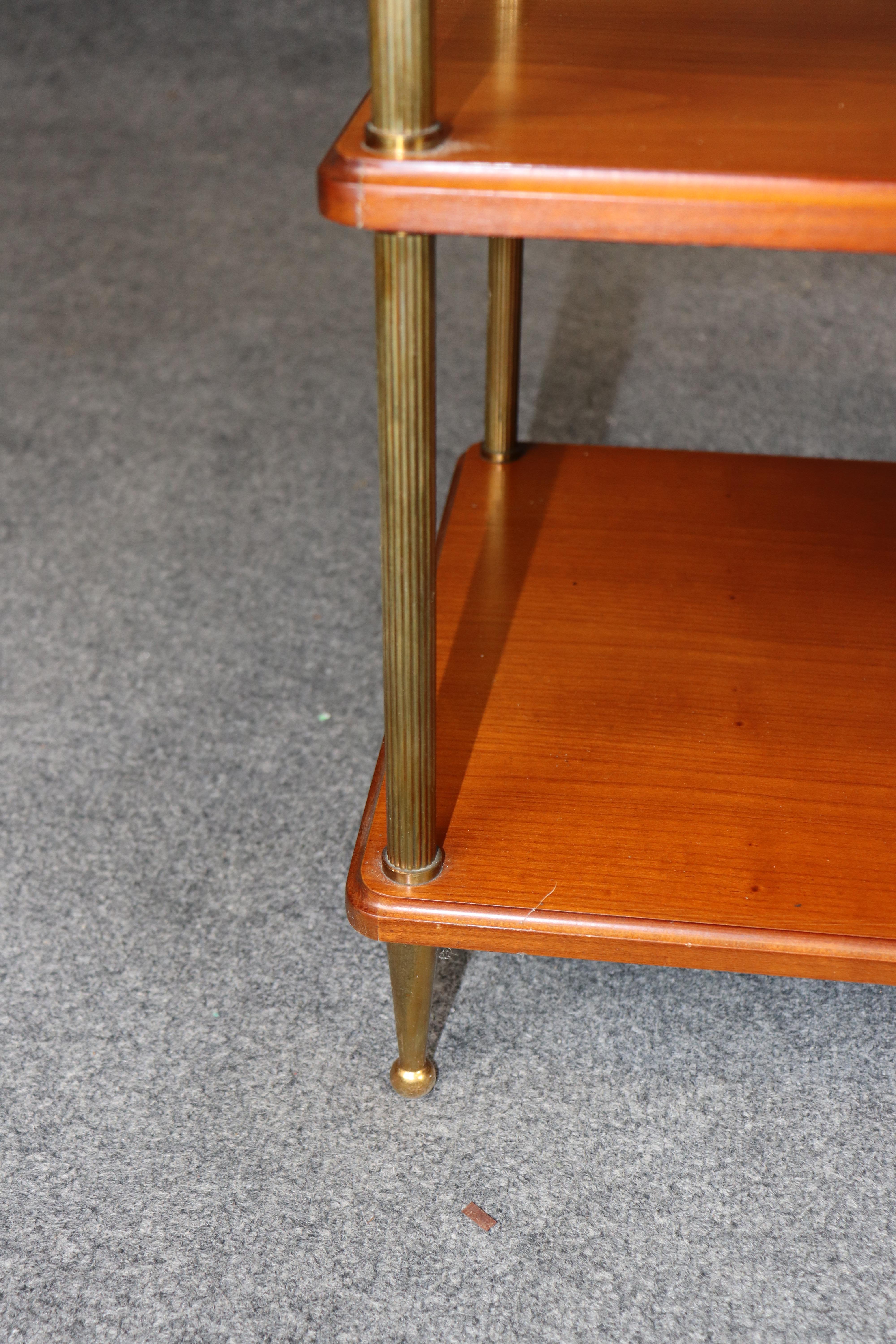 Pair of Solid Cherry Maison Jansen Attributed Brass Directoire Three Tier Tables en vente 6