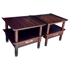 Pair of solid Cherry Nightstands End Tables by Willett Furniture Pagoda Style