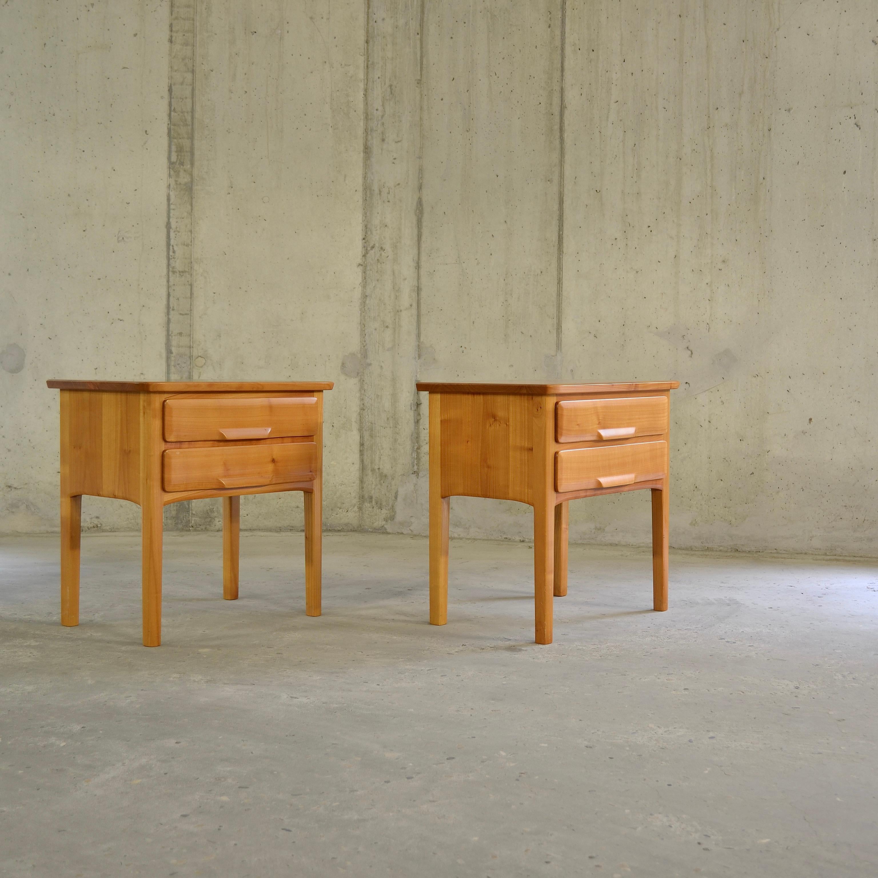 Pair of solid cherry nightstands, Sproll, Switzerland, 1980's 5