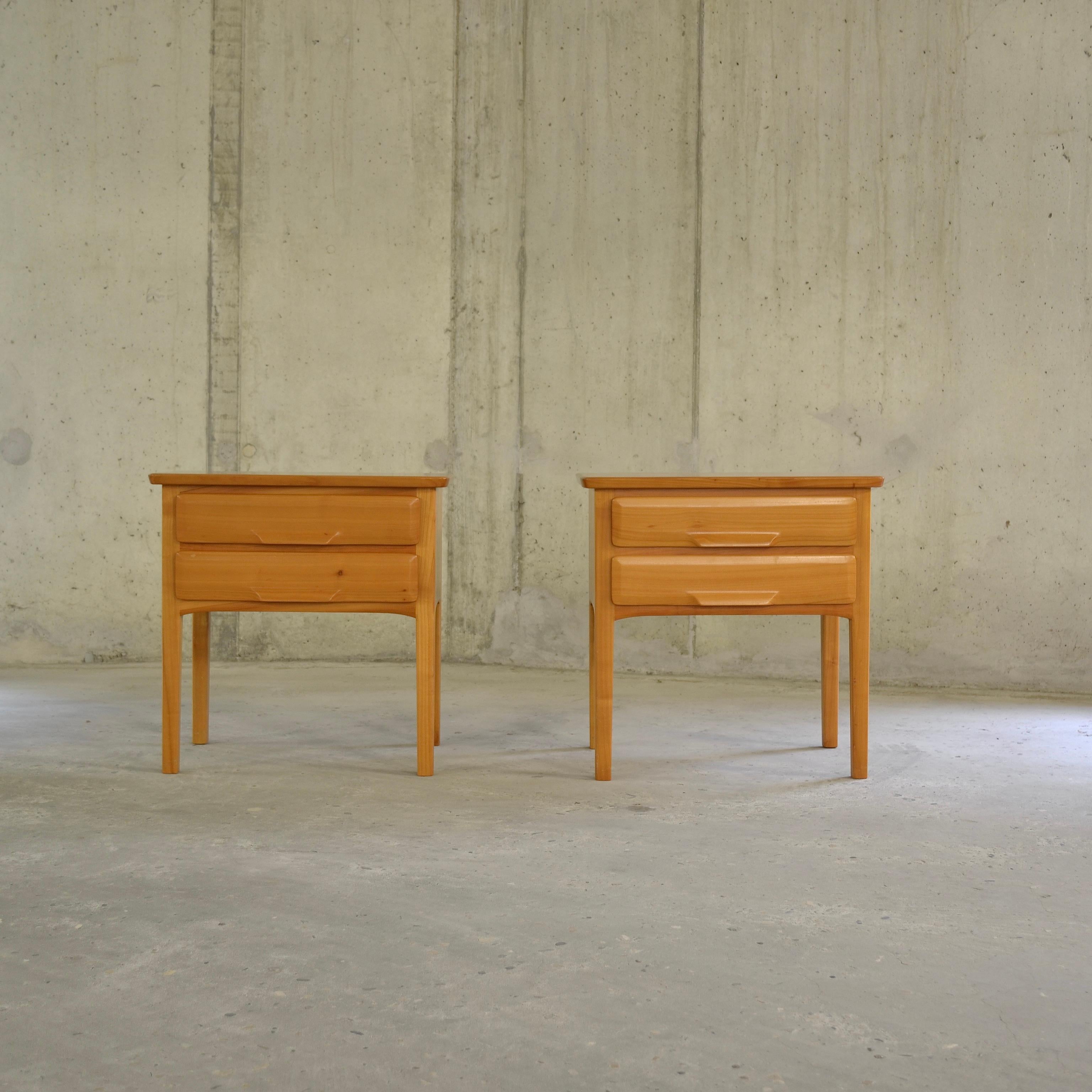 Mid-Century Modern Pair of solid cherry nightstands, Sproll, Switzerland, 1980's