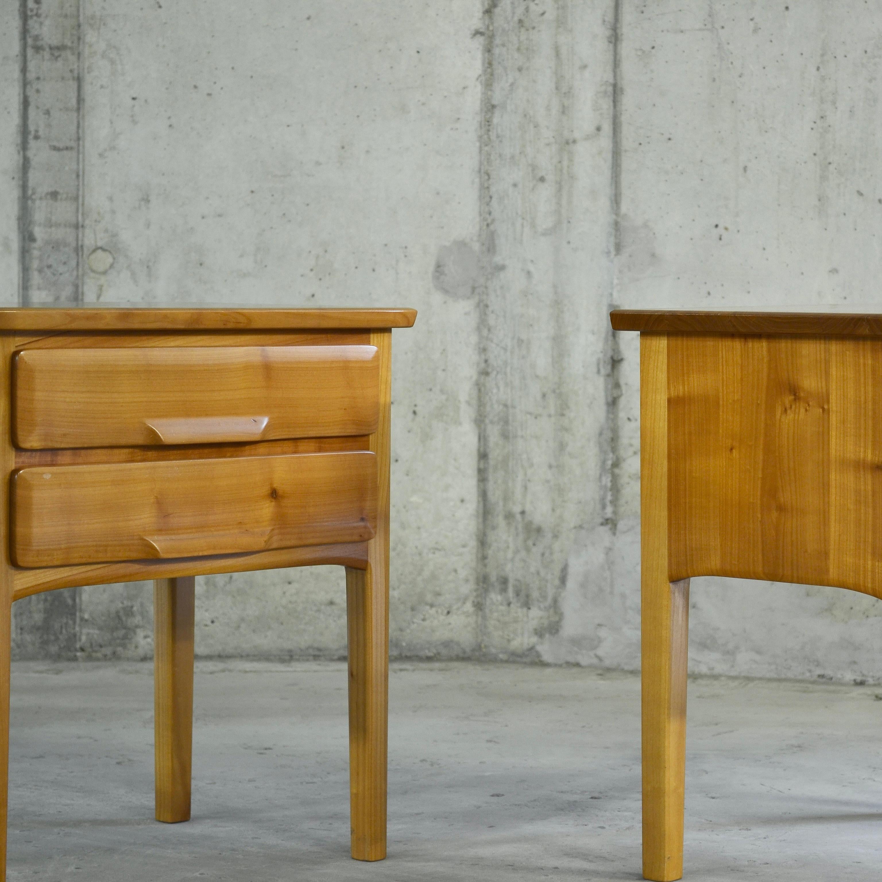 Late 20th Century Pair of solid cherry nightstands, Sproll, Switzerland, 1980's