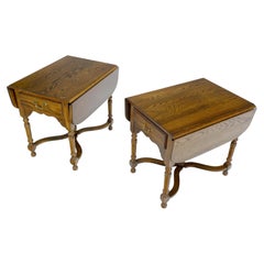 Pair of Solid Chestnut Country Style Drop Leaf End Side Tables Night Stands MINT