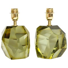 Pair of Solid Citrine Jewel Murano Glass Lamps, Italy