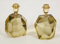 Pair of Solid Citrine Jewel Murano Glass Lamps, Signed
