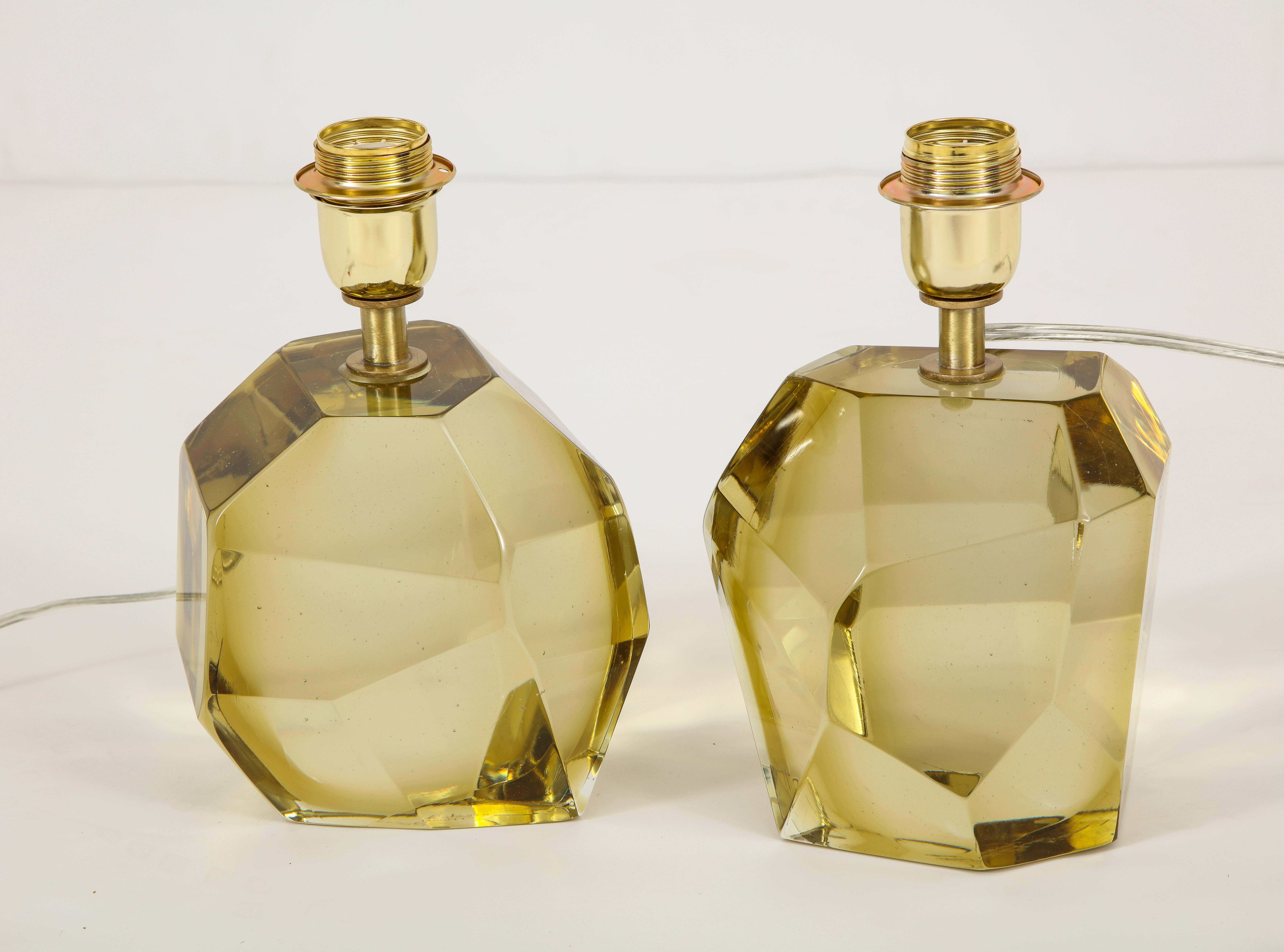 Pair of Solid Citrine Jewel Murano Glass Lamps, Signed In Excellent Condition In New York, NY