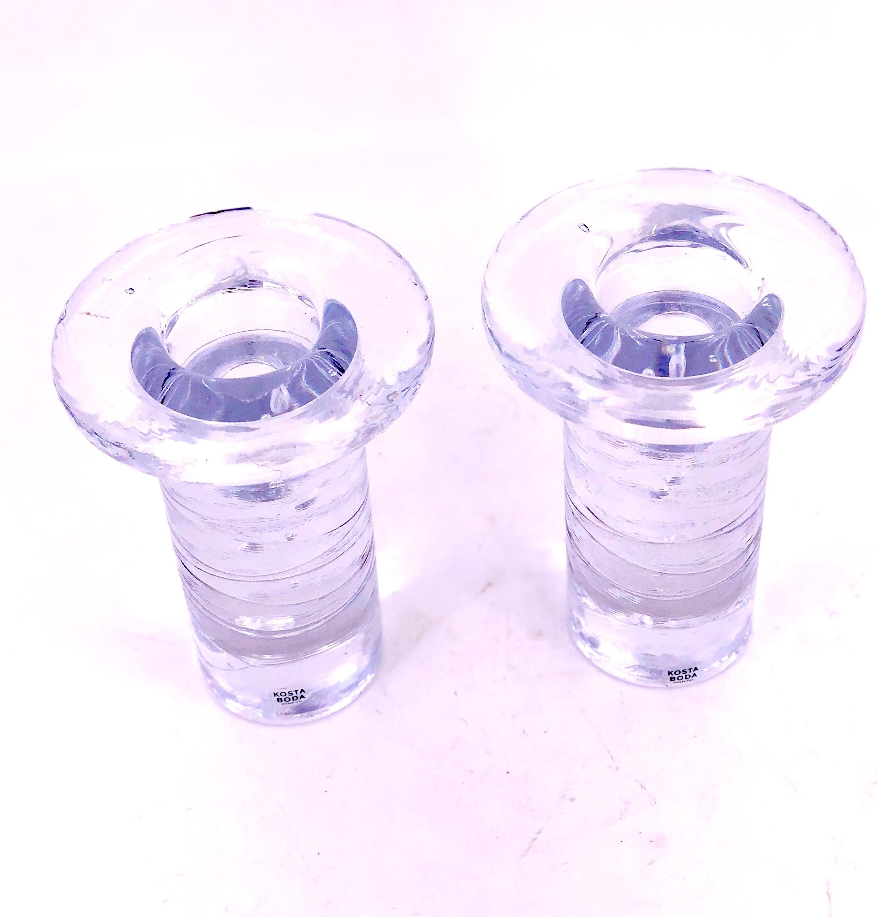 A beautiful pair of clear glass candleholders circa 1970s, in perfect condition no chips or cracks.