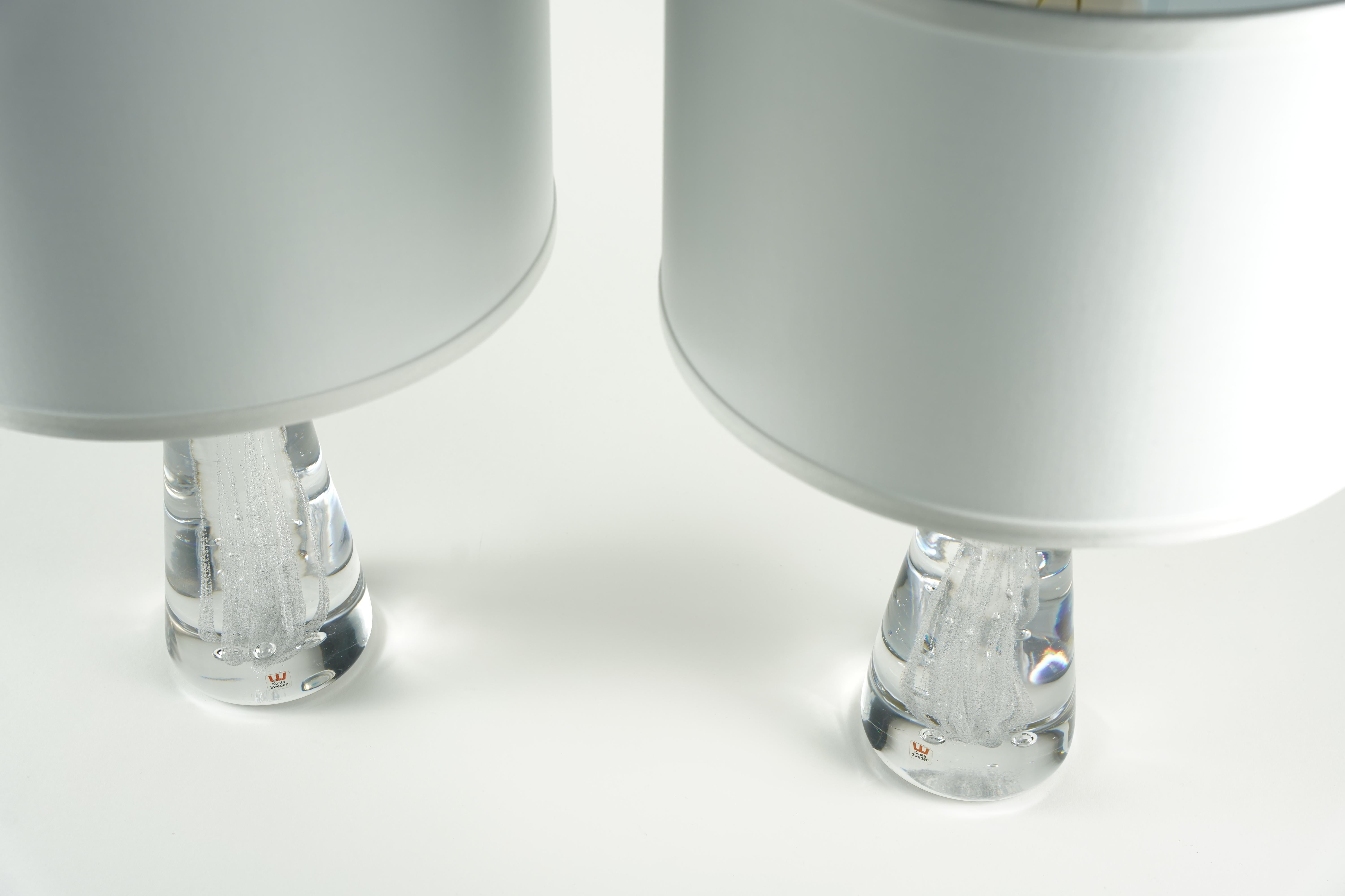 Pair of Solid Clear glass Kosta Lamps, Sweden, 1980 For Sale 6