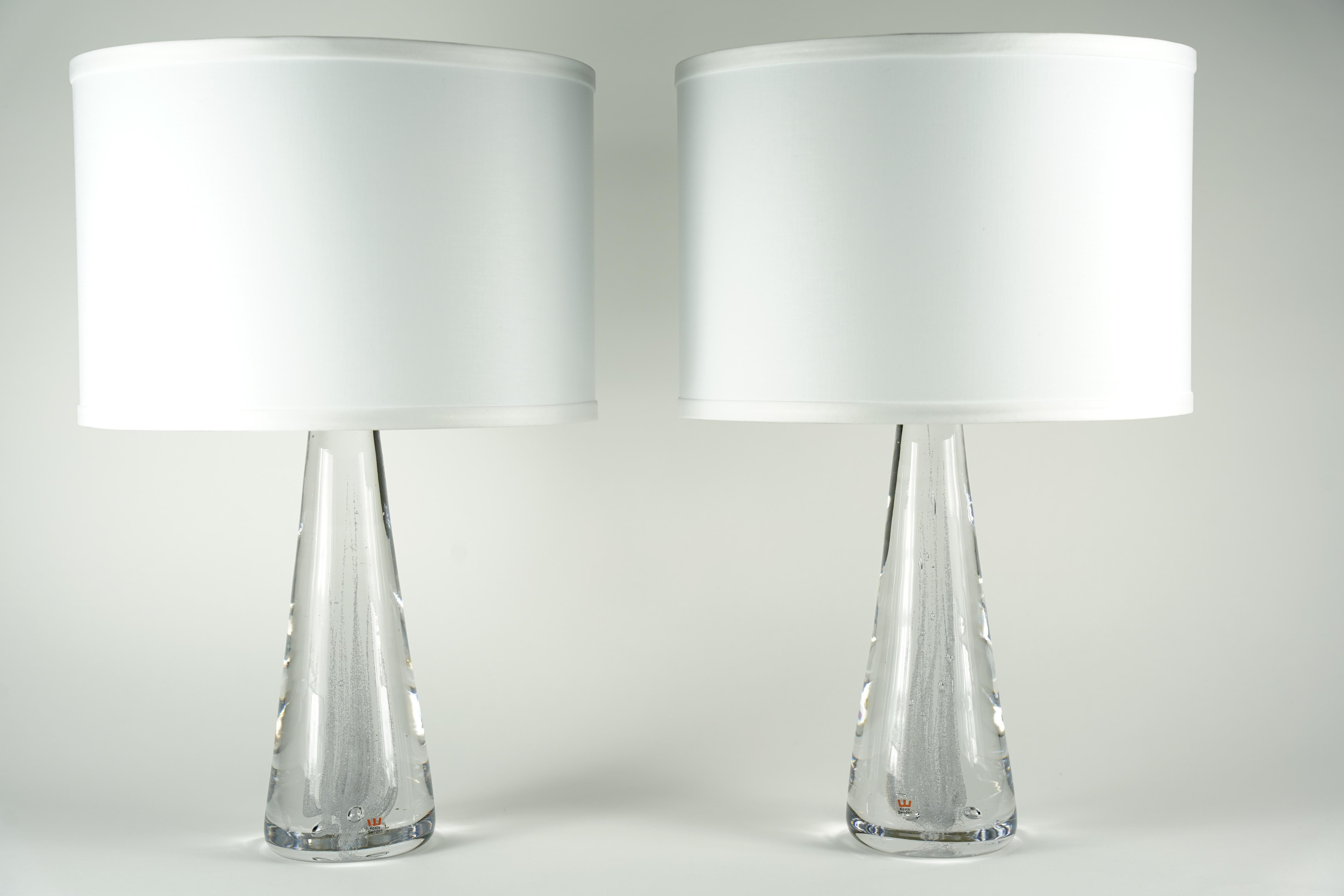 Pair of Solid Clear glass Kosta Lamps, Sweden, 1980 For Sale 9