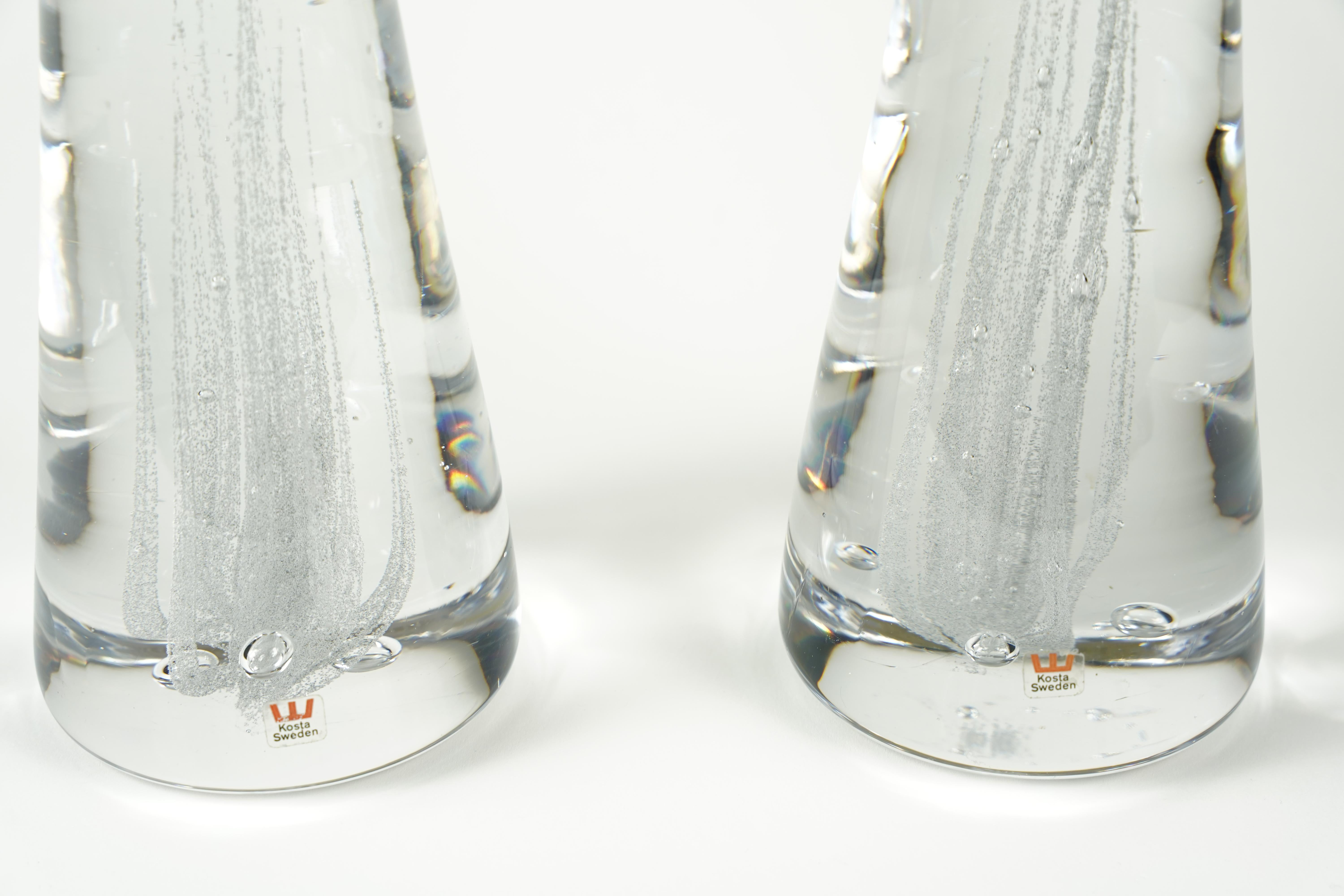 Mid-Century Modern Pair of Solid Clear glass Kosta Lamps, Sweden, 1980 For Sale