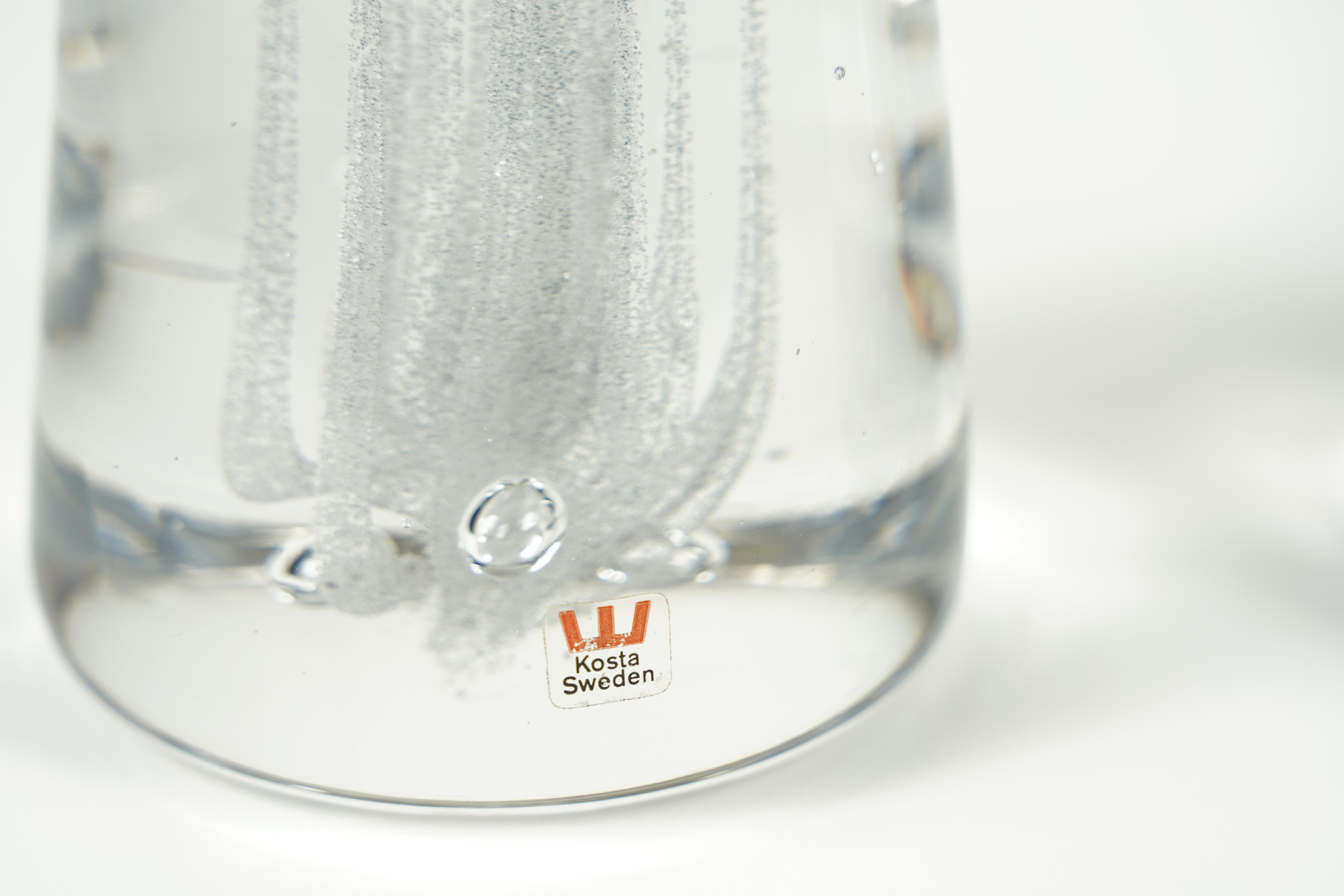 Hand-Crafted Pair of Solid Clear glass Kosta Lamps, Sweden, 1980 For Sale