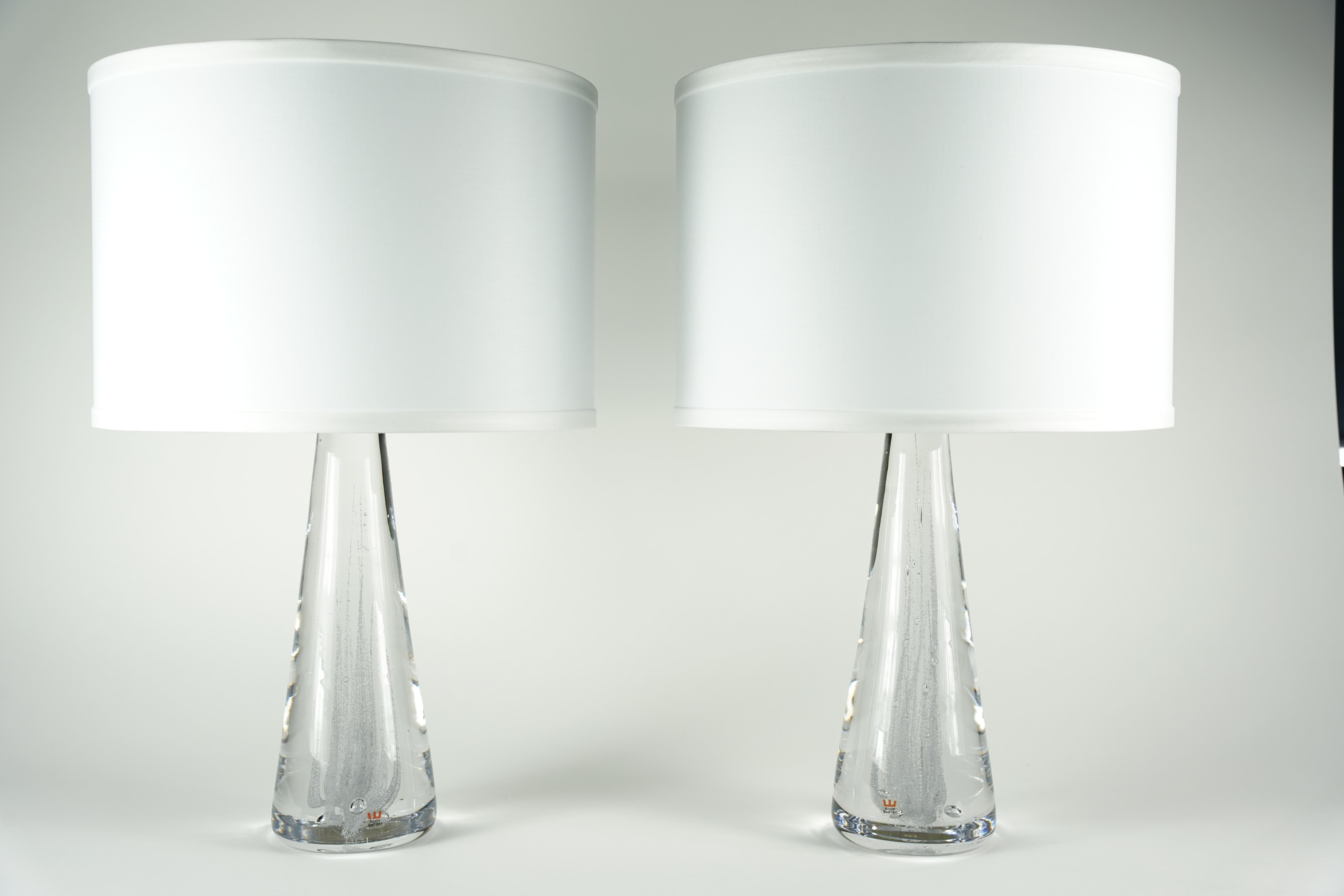 Blown Glass Pair of Solid Clear glass Kosta Lamps, Sweden, 1980 For Sale