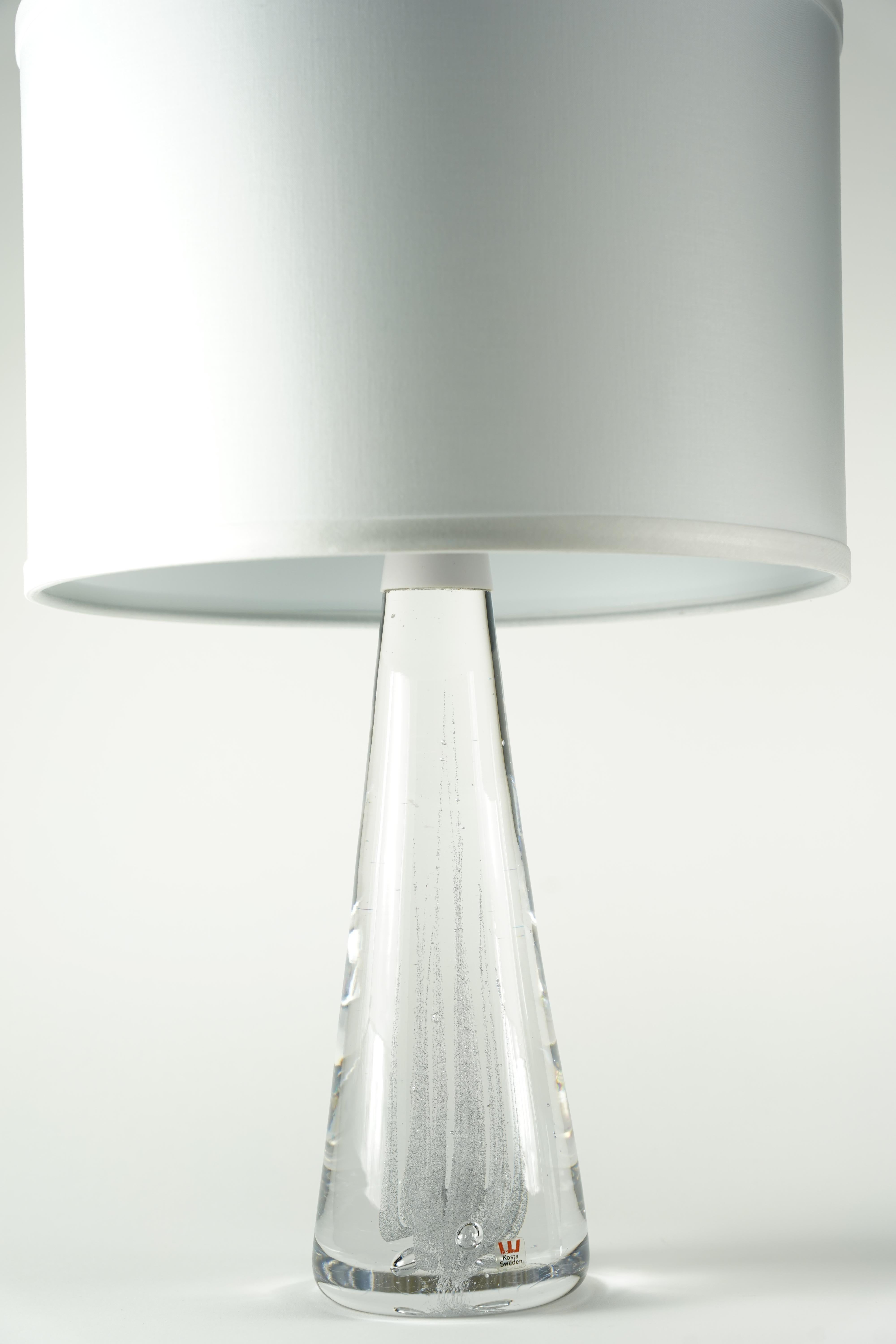 Pair of Solid Clear glass Kosta Lamps, Sweden, 1980 For Sale 1