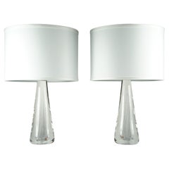 Pair of Solid Clear glass Kosta Lamps, Sweden, 1980