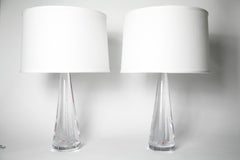Pair of Solid Clear Kosta Crystal Lamps, Sweden, 1980