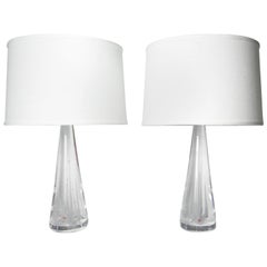 Retro Pair of Solid Clear Kosta Crystal Lamps, Sweden, 1980