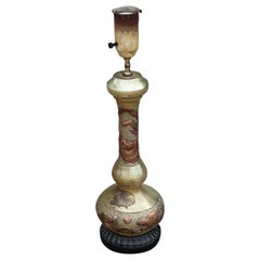 Pair of Solid Copper Asian Style Lamps with Dragon Motifs and Silver Wash