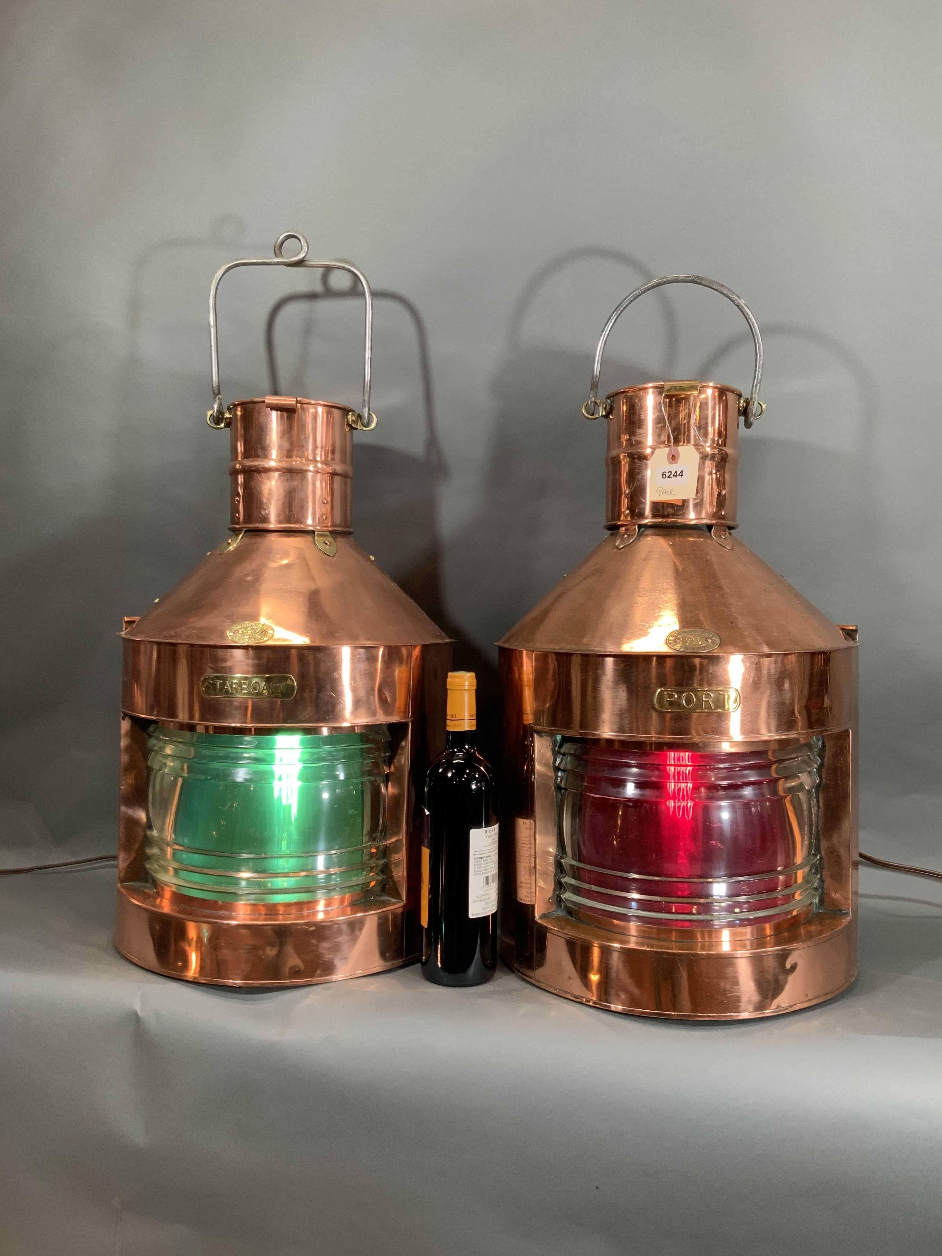 European Pair of Solid Copper Port and Starboard Lights by 