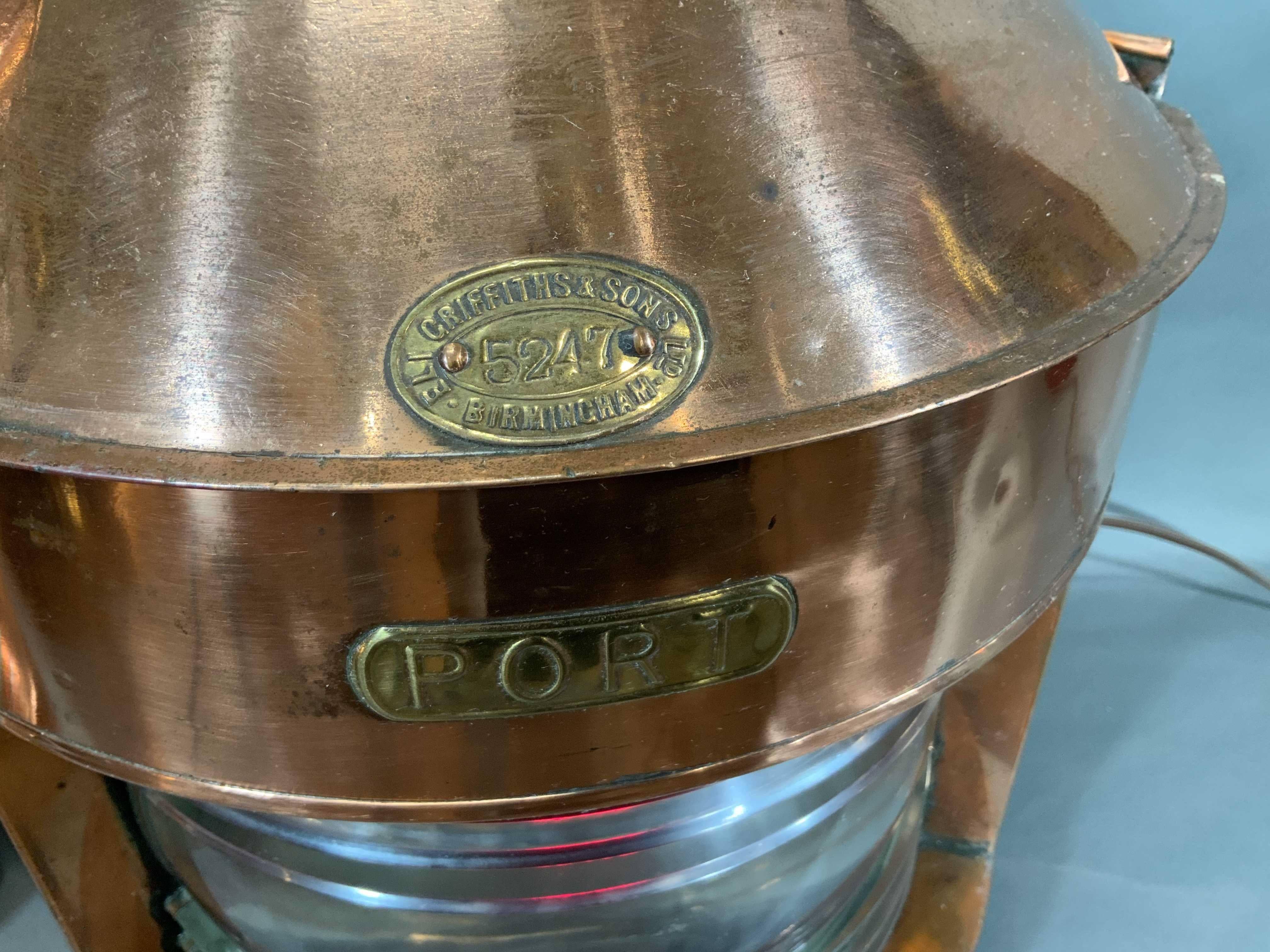 Mid-20th Century Pair of Solid Copper Port and Starboard Lights by 