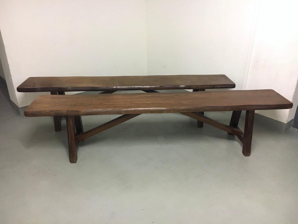 Pair of Solid Elm Benches attributed to Olavi Hänninen 1950s 6