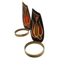 Pair of Solid Enameled Bronze Wall Sconces Flower Holders