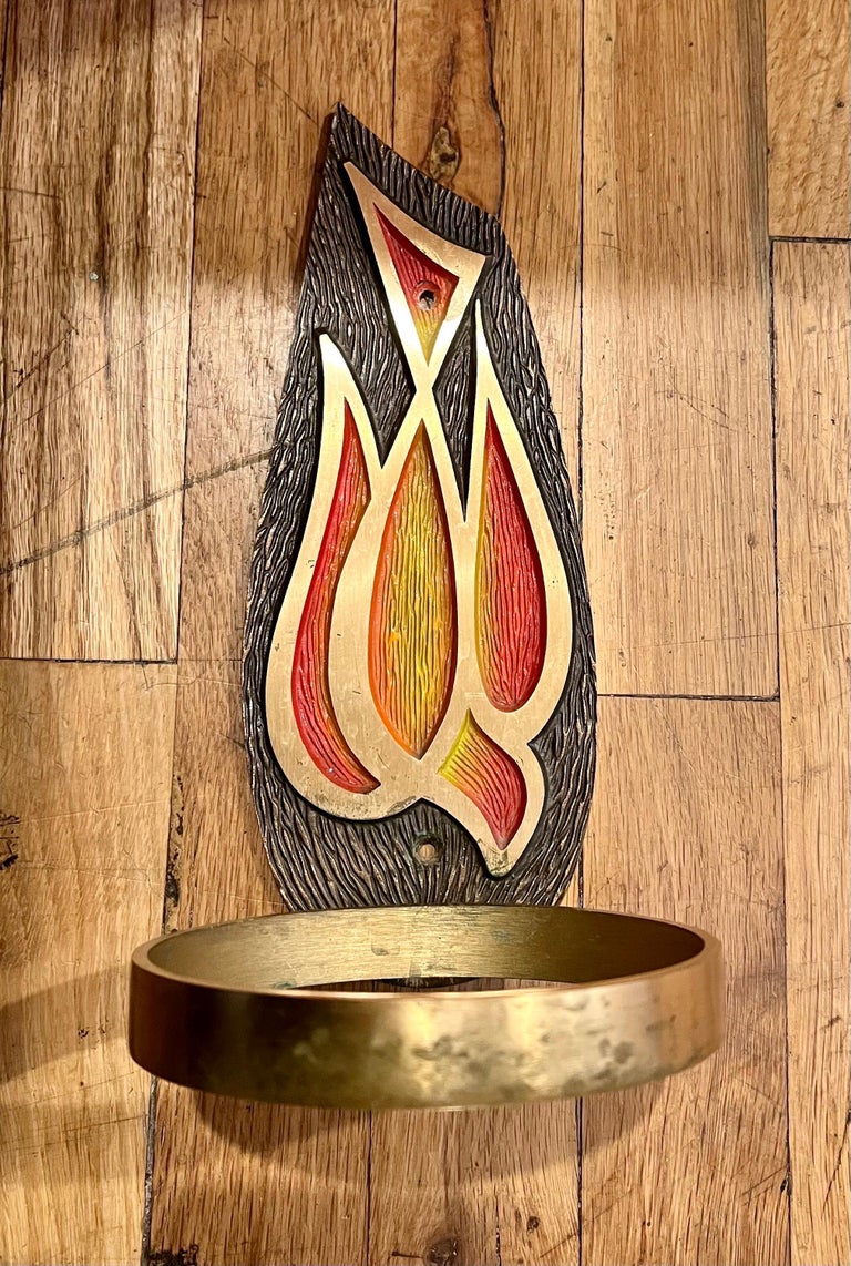 Pair of Solid Enameled Bronze Wall Sconces Flower Holders For Sale at 1stDibs