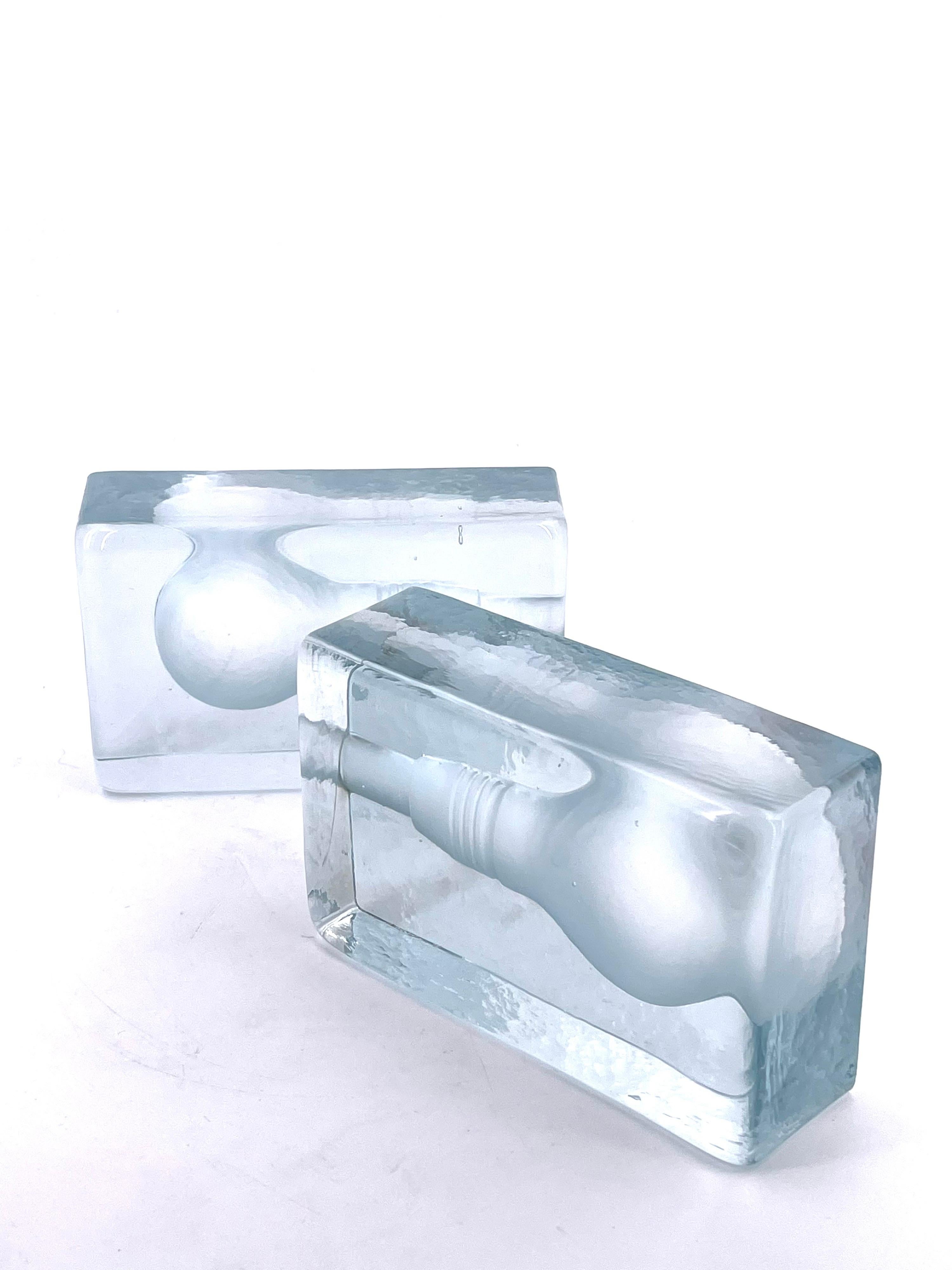 Swedish Pair of Solid Glass Bookends with Lightbulb Design