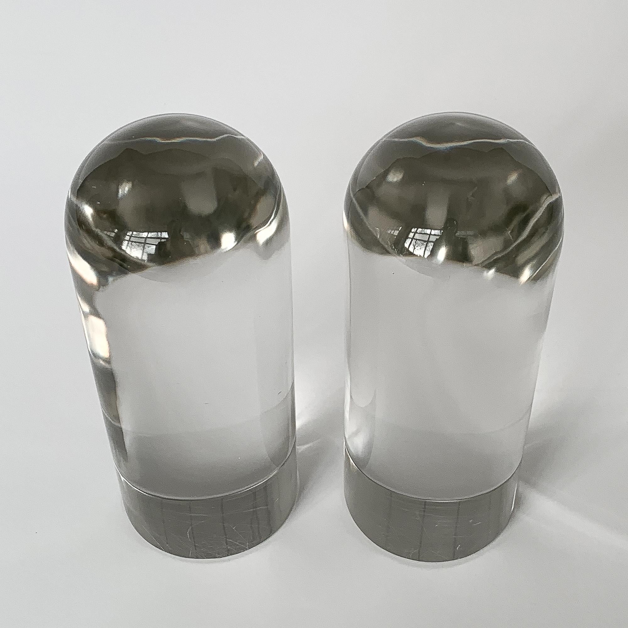 Mid-Century Modern Pair of Solid Glass Bullet Shaped Bookends or Sculptures
