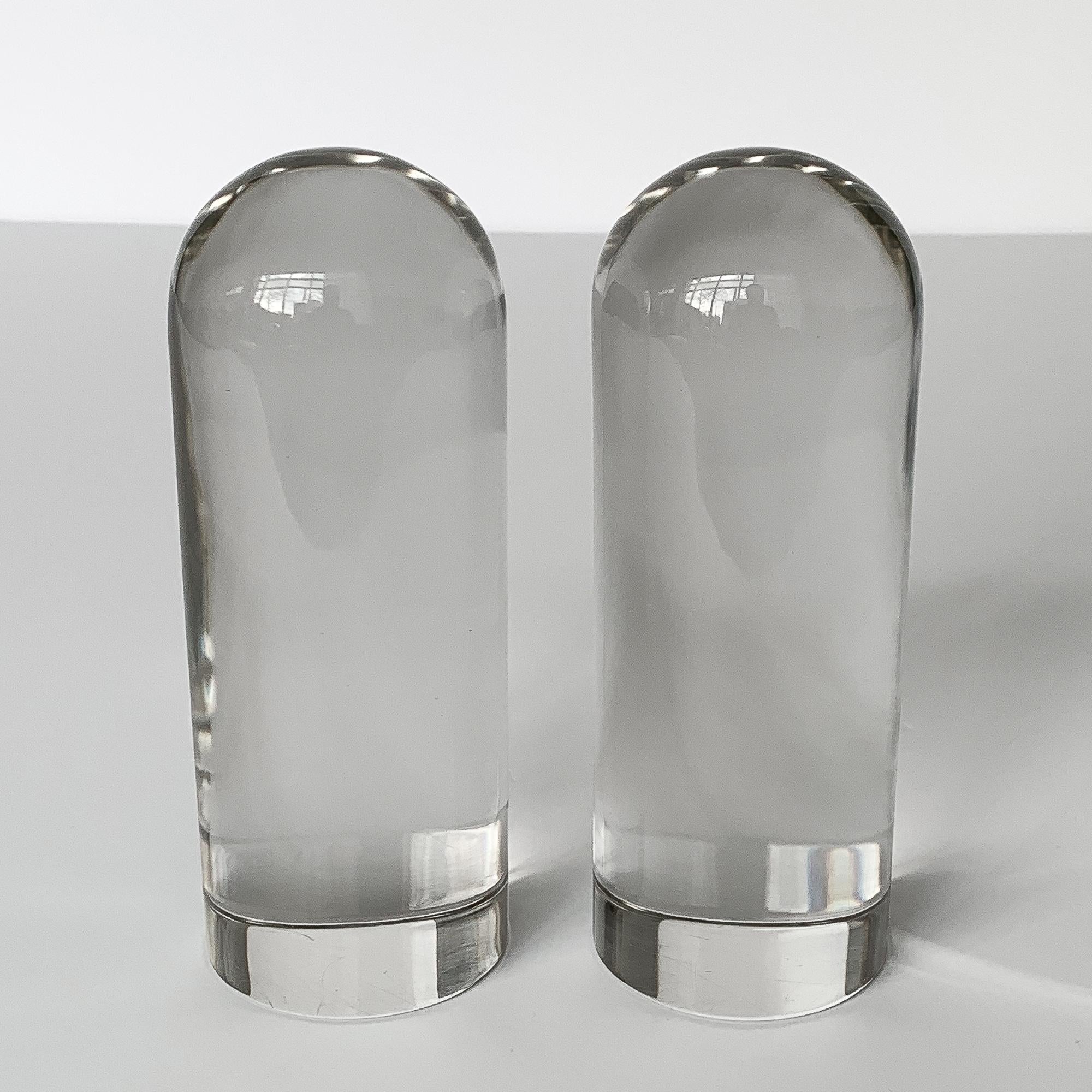 Pair of Solid Glass Bullet Shaped Bookends or Sculptures In Good Condition In Chicago, IL