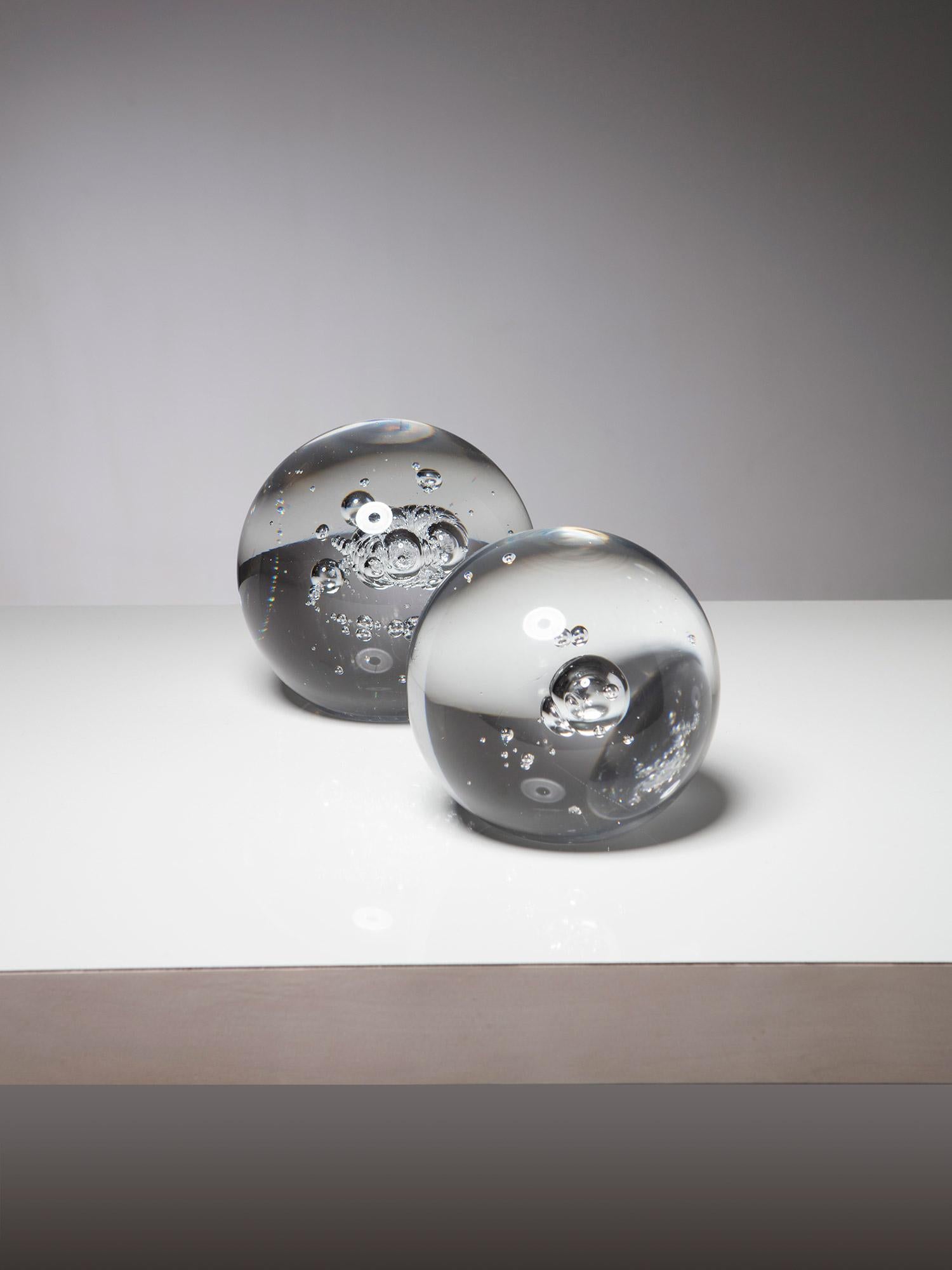 Italian Pair of Solid Glass Spheres with Air Inclusions, Italy, 1970s