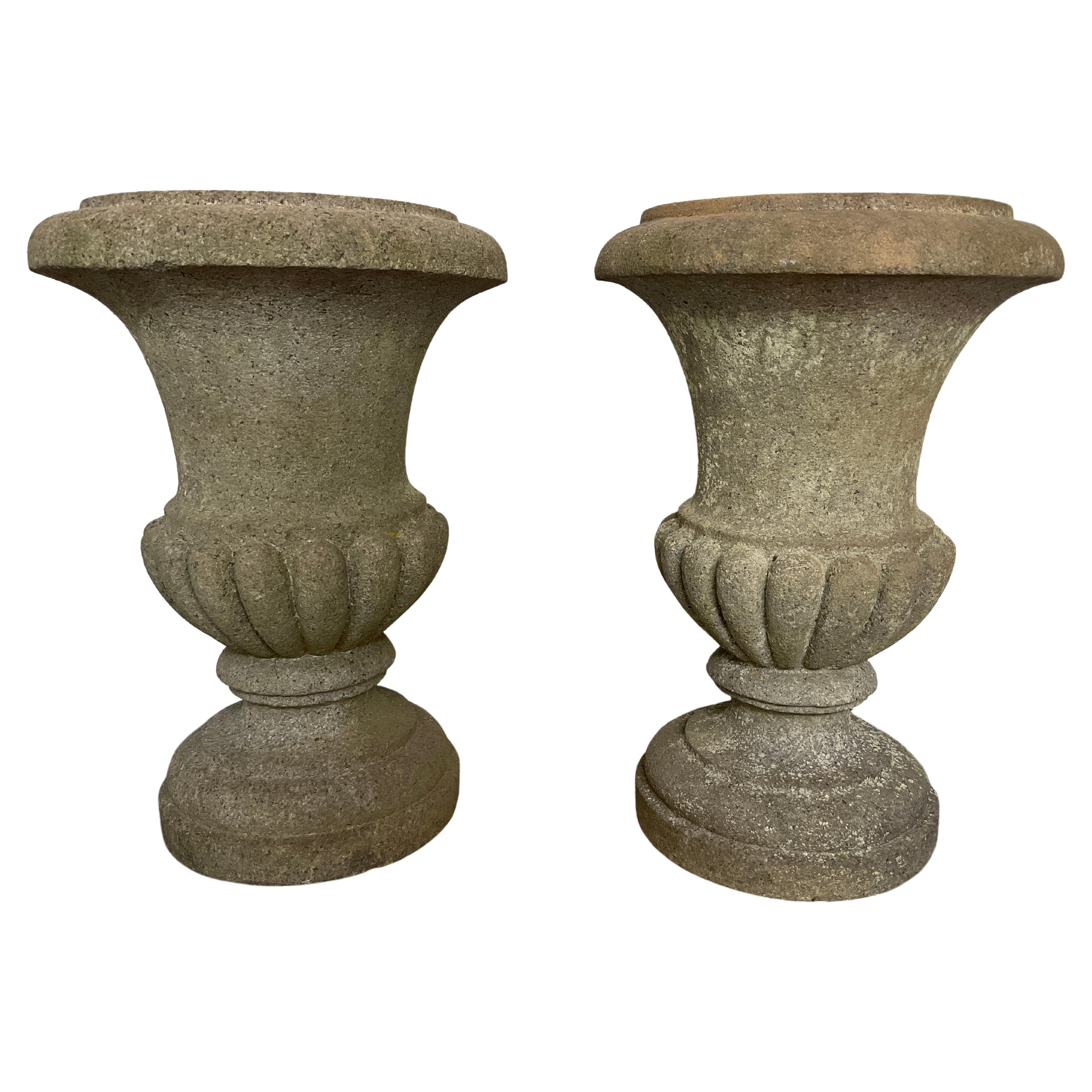 Pair of Solid Granite Large Urns