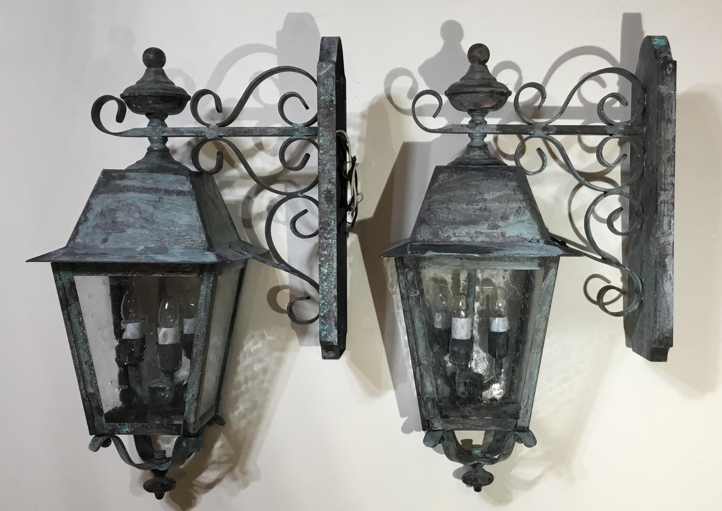 Pair of Solid Handcrafted Brass Wall Lanterns 11