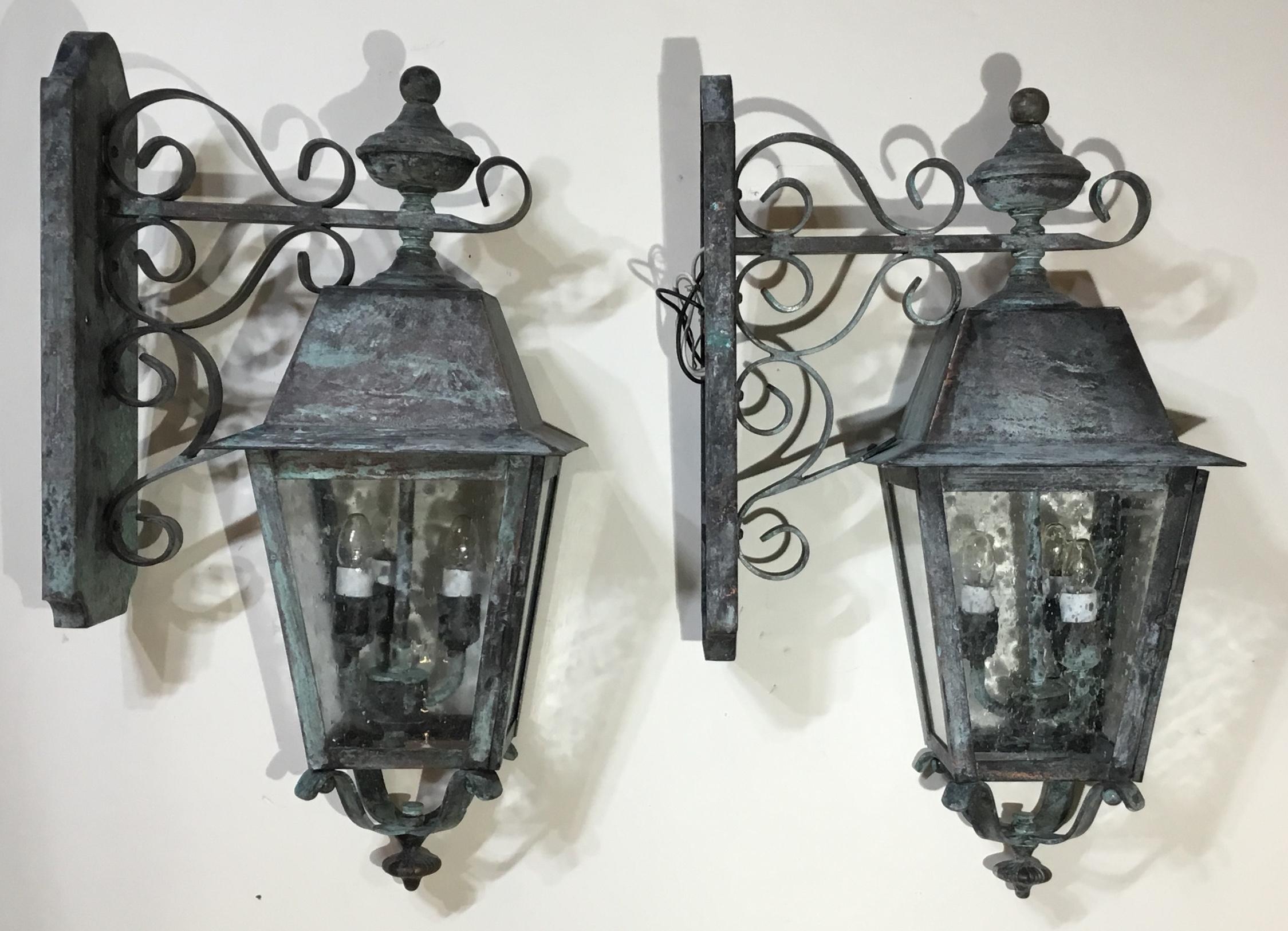 Pair of Solid Handcrafted Brass Wall Lanterns 12