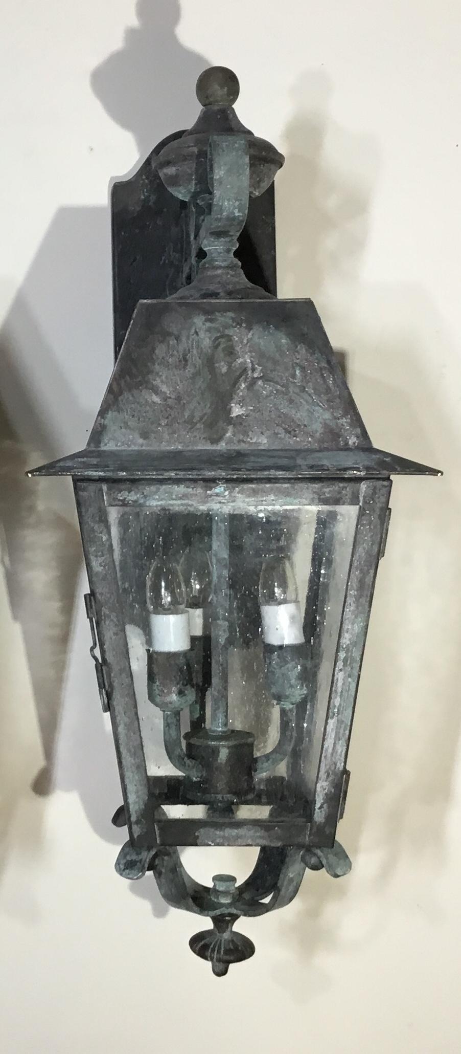 Contemporary Pair of Solid Handcrafted Brass Wall Lanterns