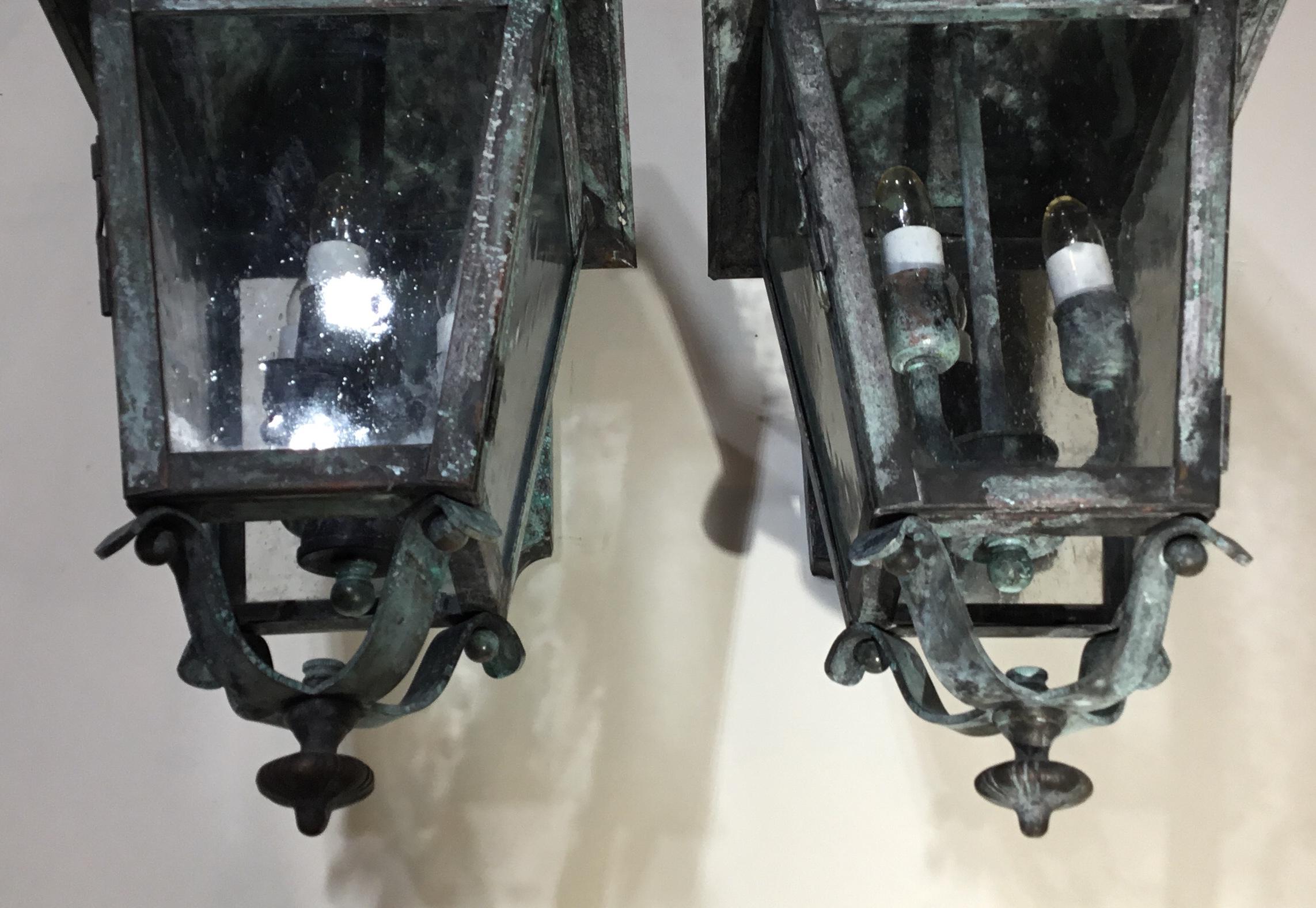 Pair of Solid Handcrafted Brass Wall Lanterns 1