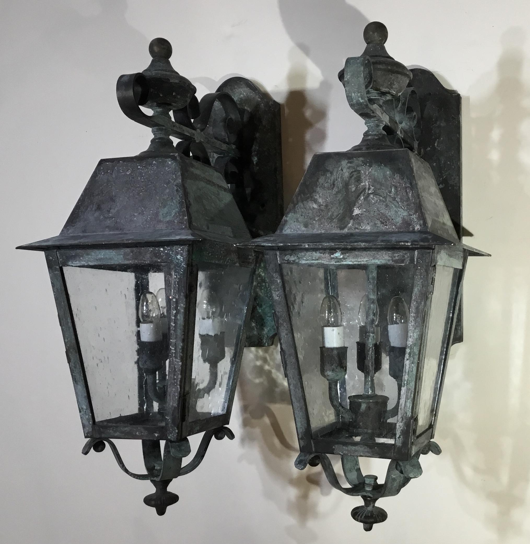 Pair of Solid Handcrafted Brass Wall Lanterns 2