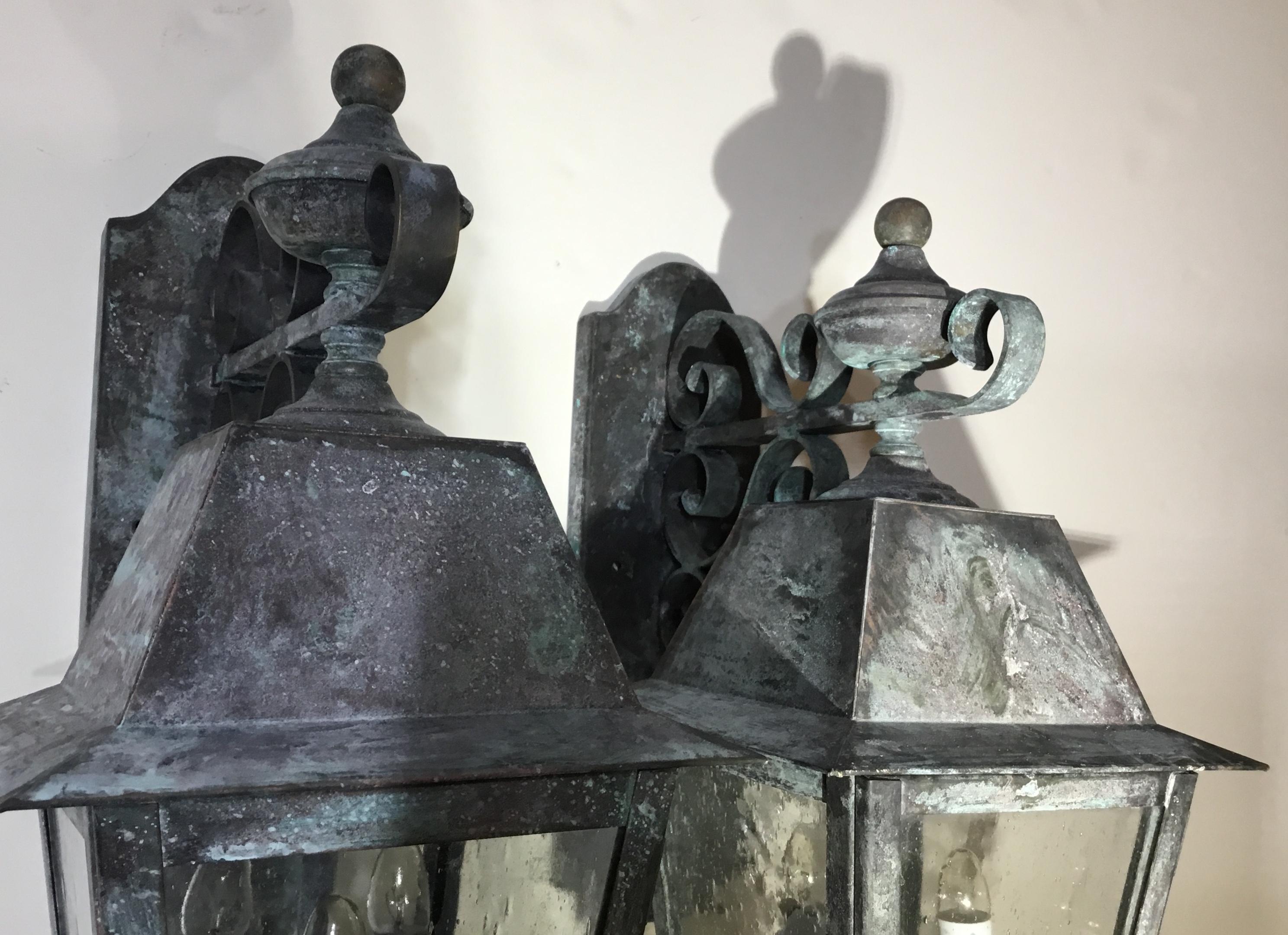 Pair of Solid Handcrafted Brass Wall Lanterns 4