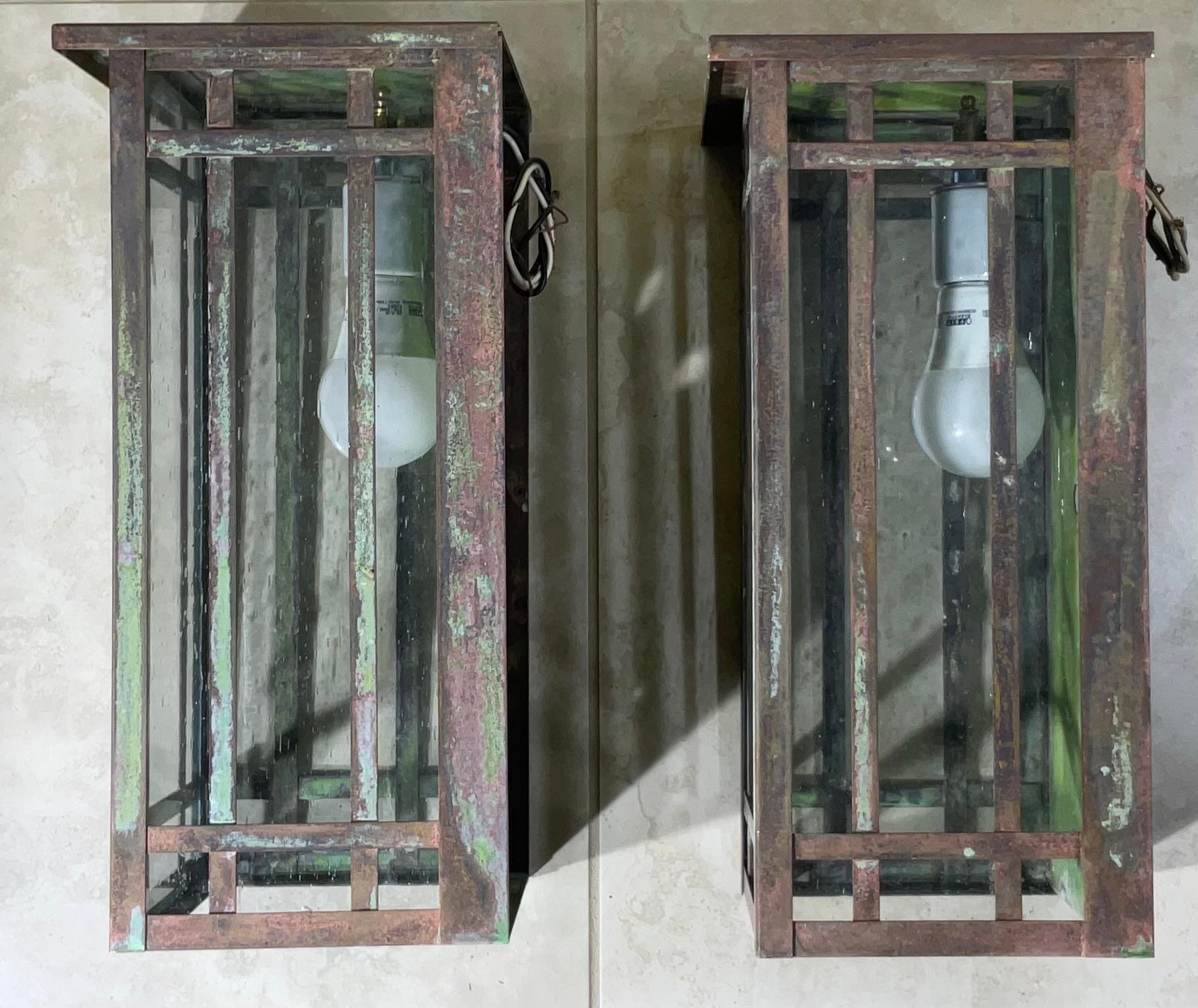 Pair of Solid Handcrafted Wall-Mounted Brass Lantern 15”H x 8”W x 7”D For Sale 4