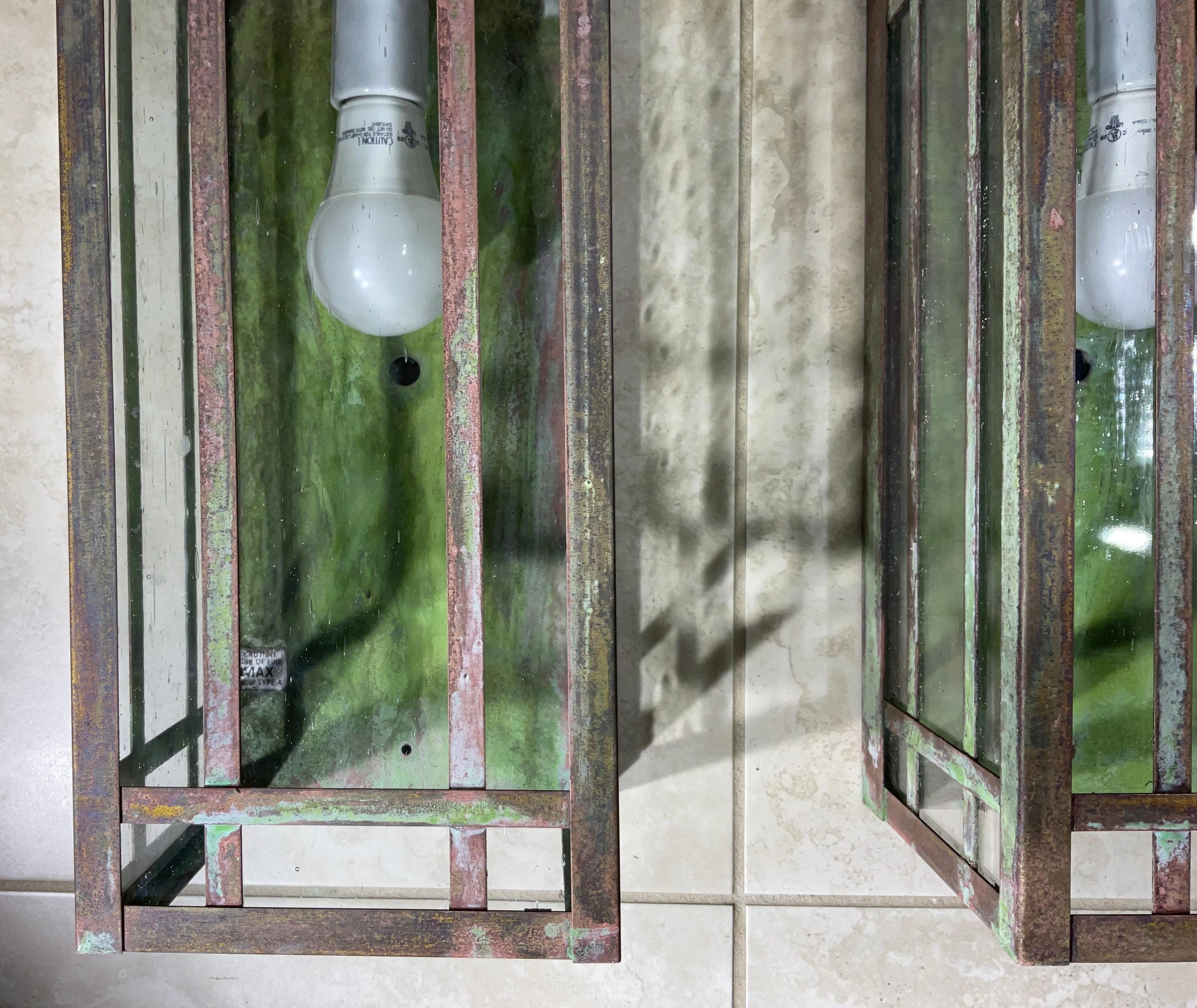 Pair of Solid Handcrafted Wall-Mounted Brass Lantern 15”H x 8”W x 7”D For Sale 1
