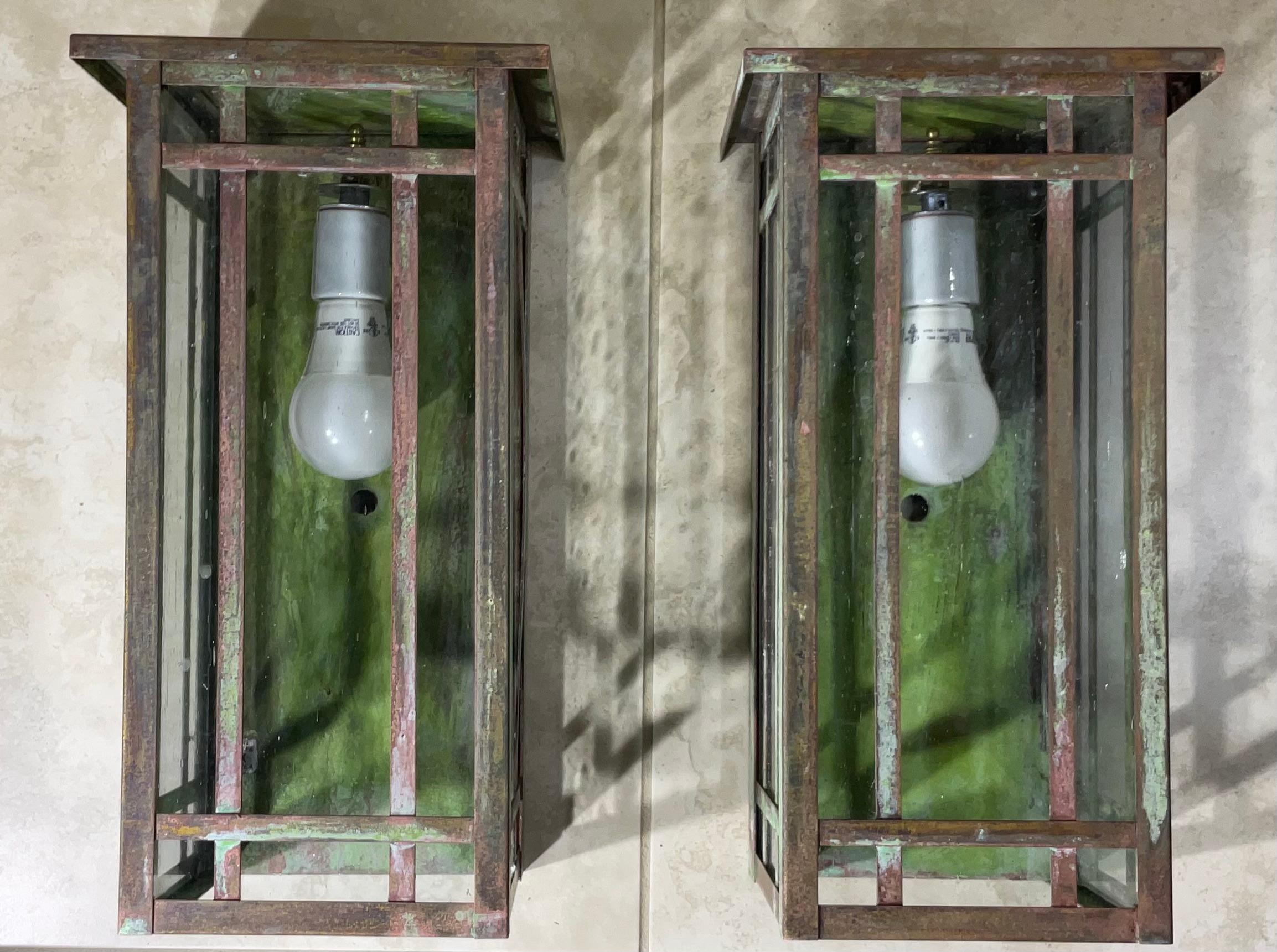 Pair of Solid Handcrafted Wall-Mounted Brass Lantern 15”H x 8”W x 7”D For Sale 2