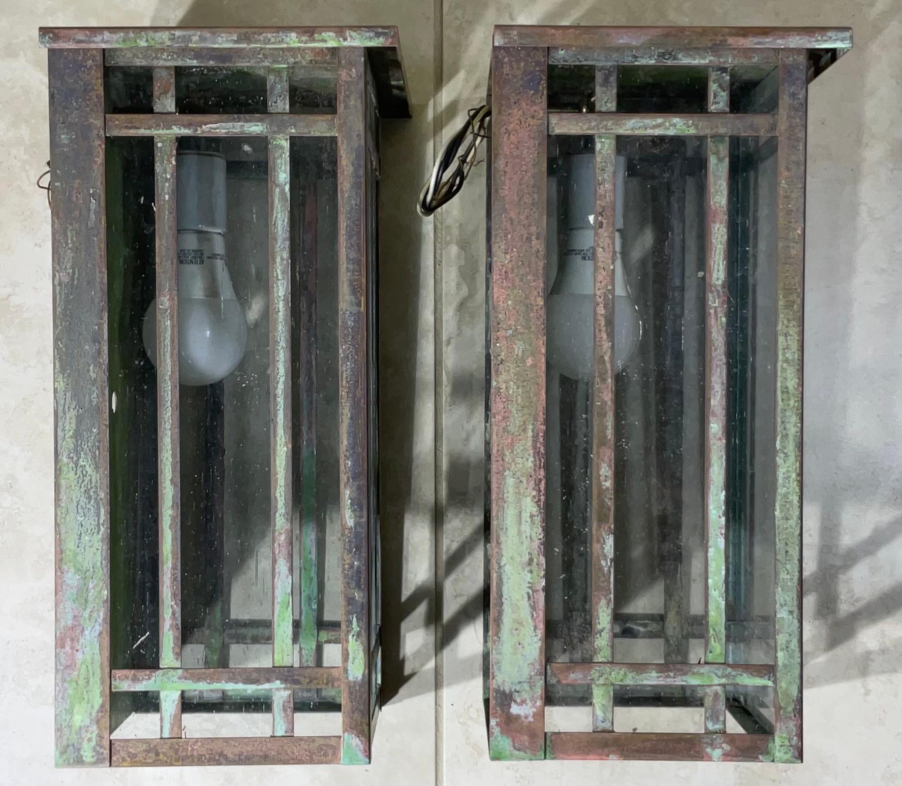 Pair of Solid Handcrafted Wall-Mounted Brass Lantern 15”H x 8”W x 7”D For Sale 3