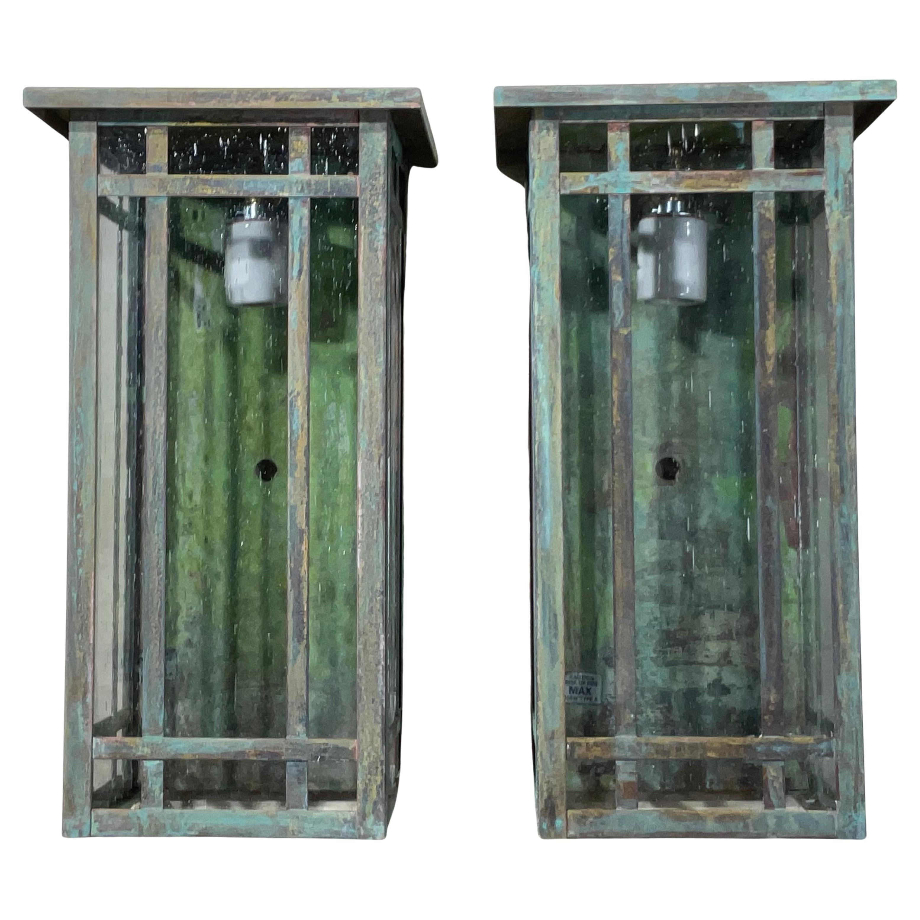 Pair of Solid Handcrafted Wall-Mounted Brass Lantern 15”H x 8”W x 7”D