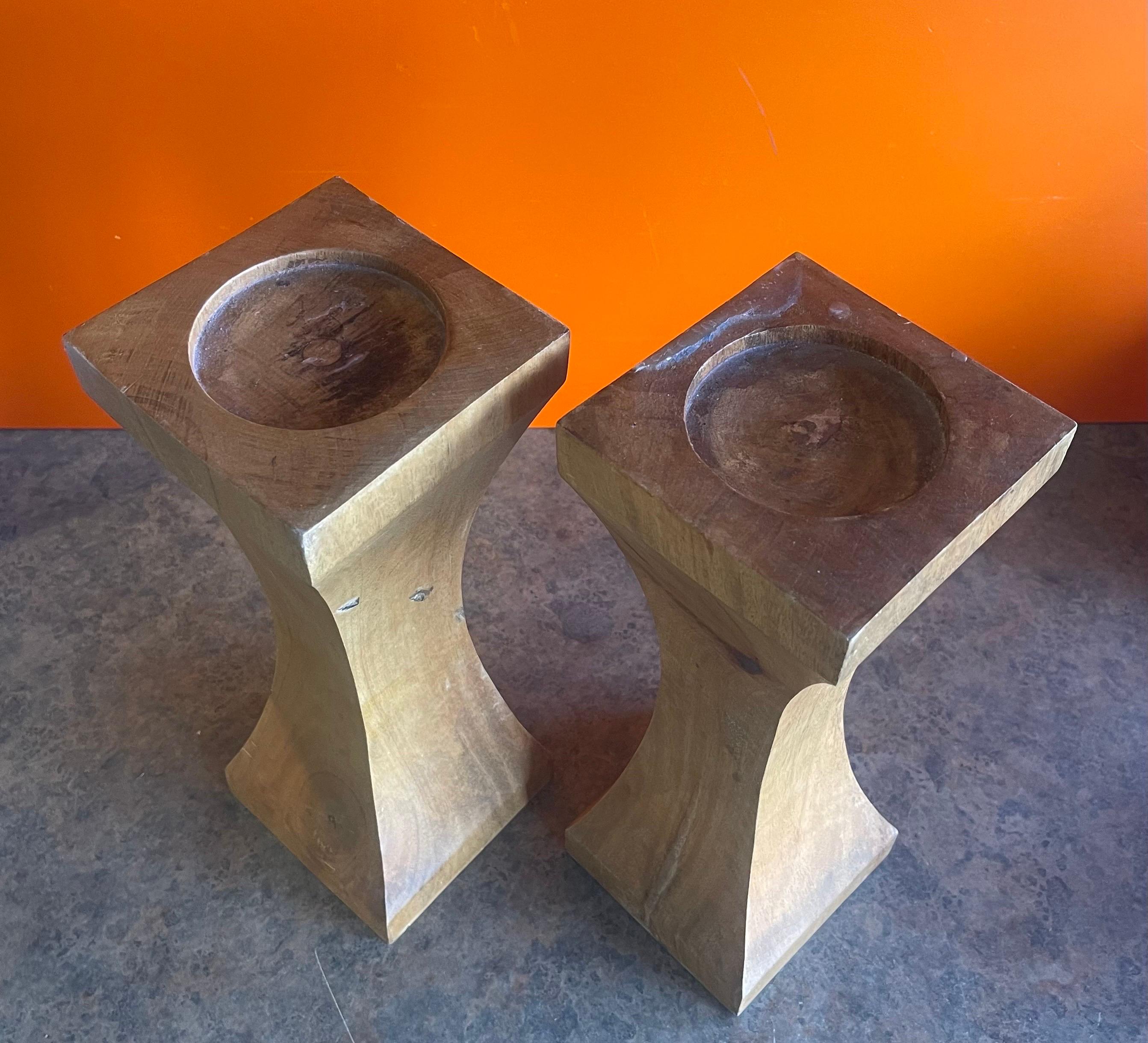 Pair of Solid Hardwood Candle Holders For Sale 4