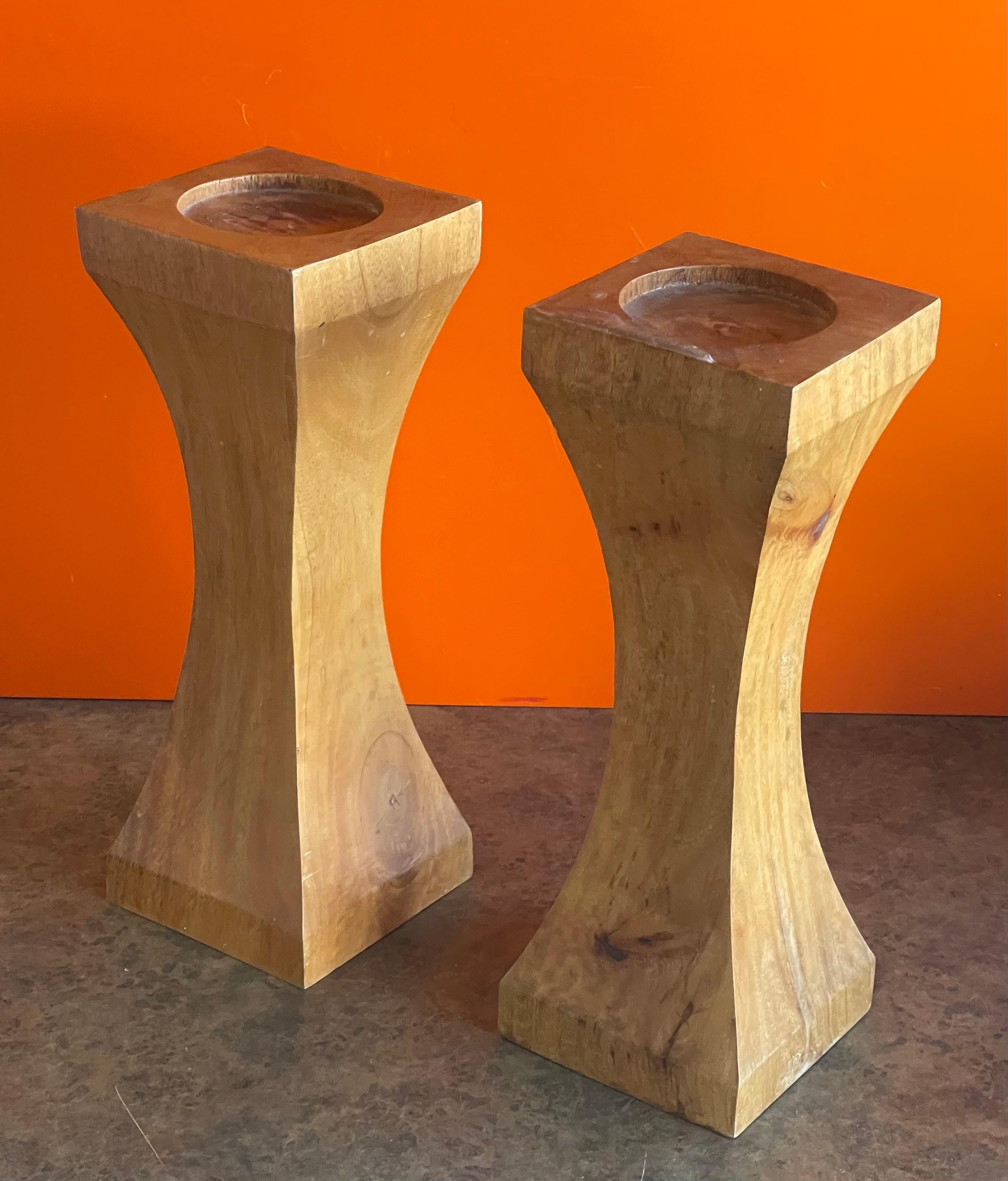 American Pair of Solid Hardwood Candle Holders For Sale
