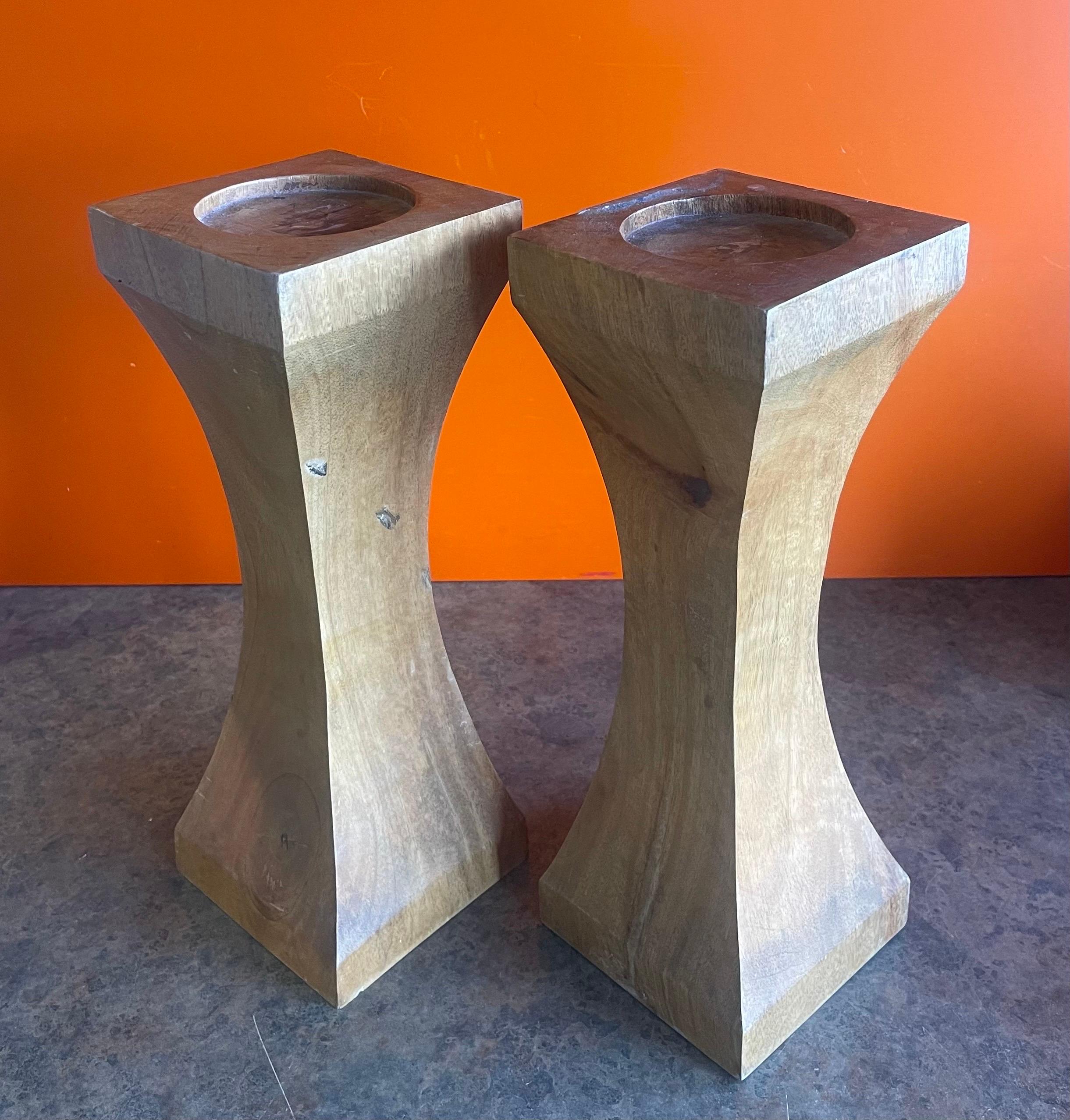 20th Century Pair of Solid Hardwood Candle Holders For Sale