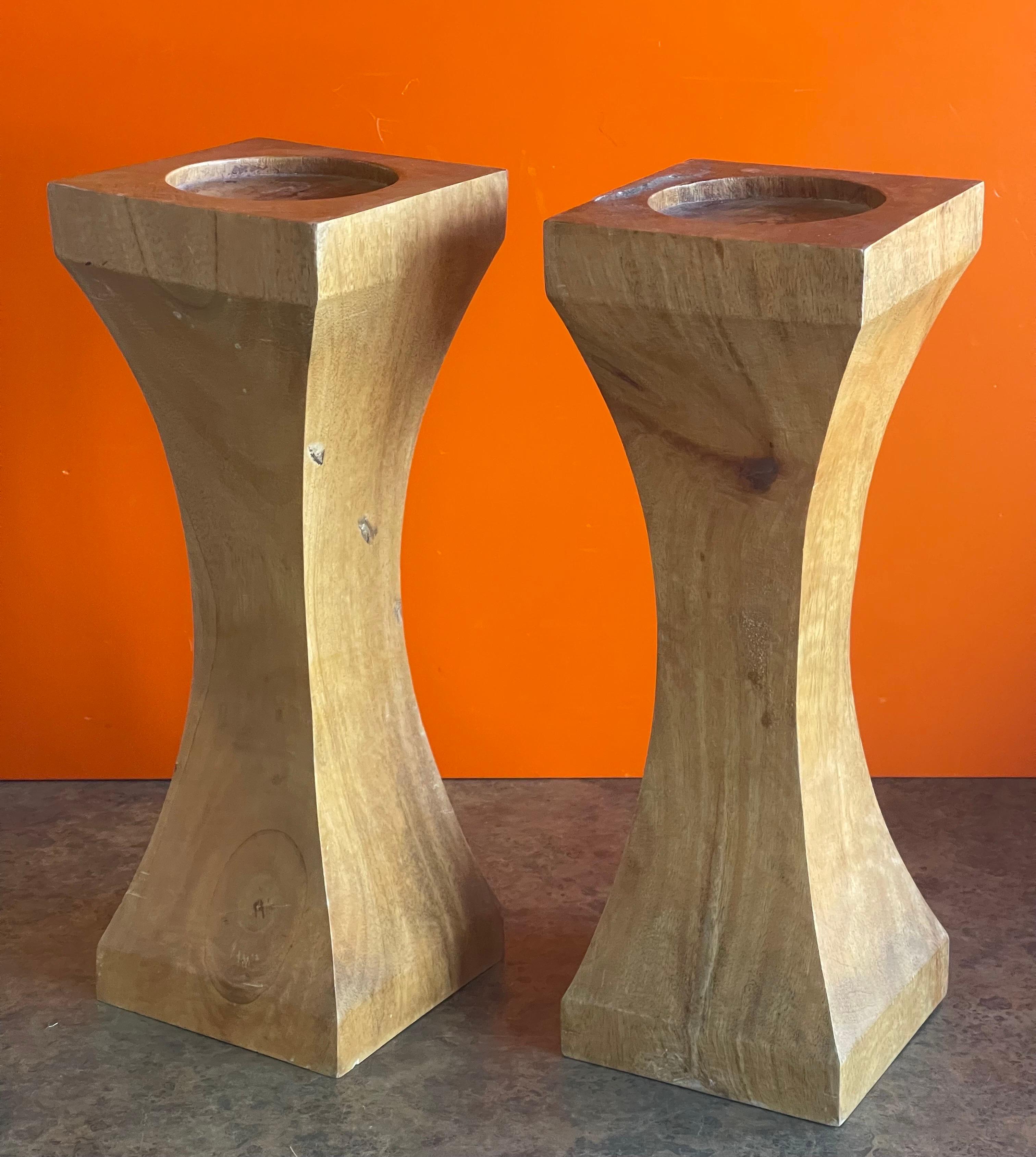 Pair of Solid Hardwood Candle Holders For Sale 1