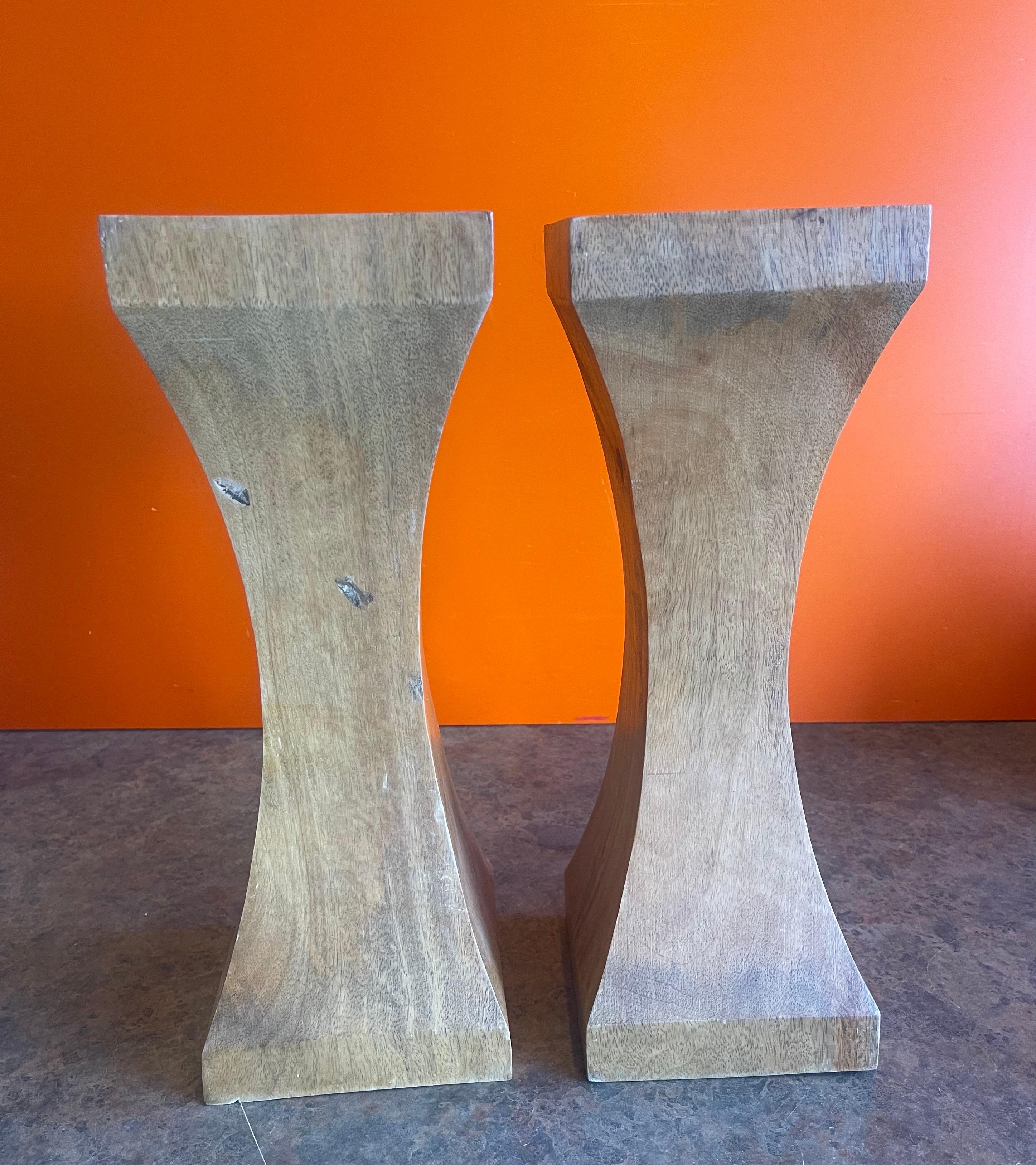 Pair of Solid Hardwood Candle Holders For Sale 2